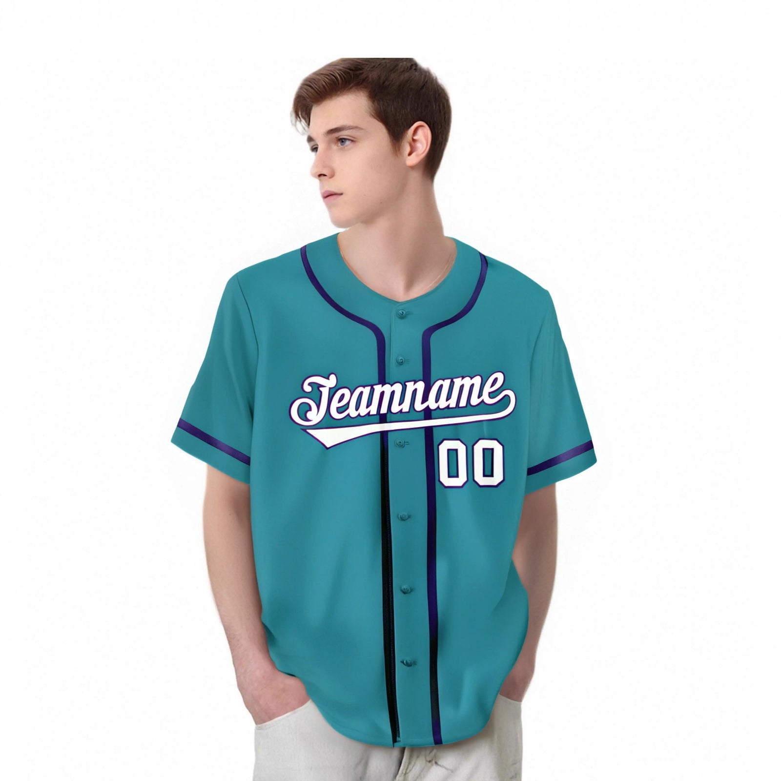 Custom Aqua White-Purple Classic Style Authentic Baseball Jersey