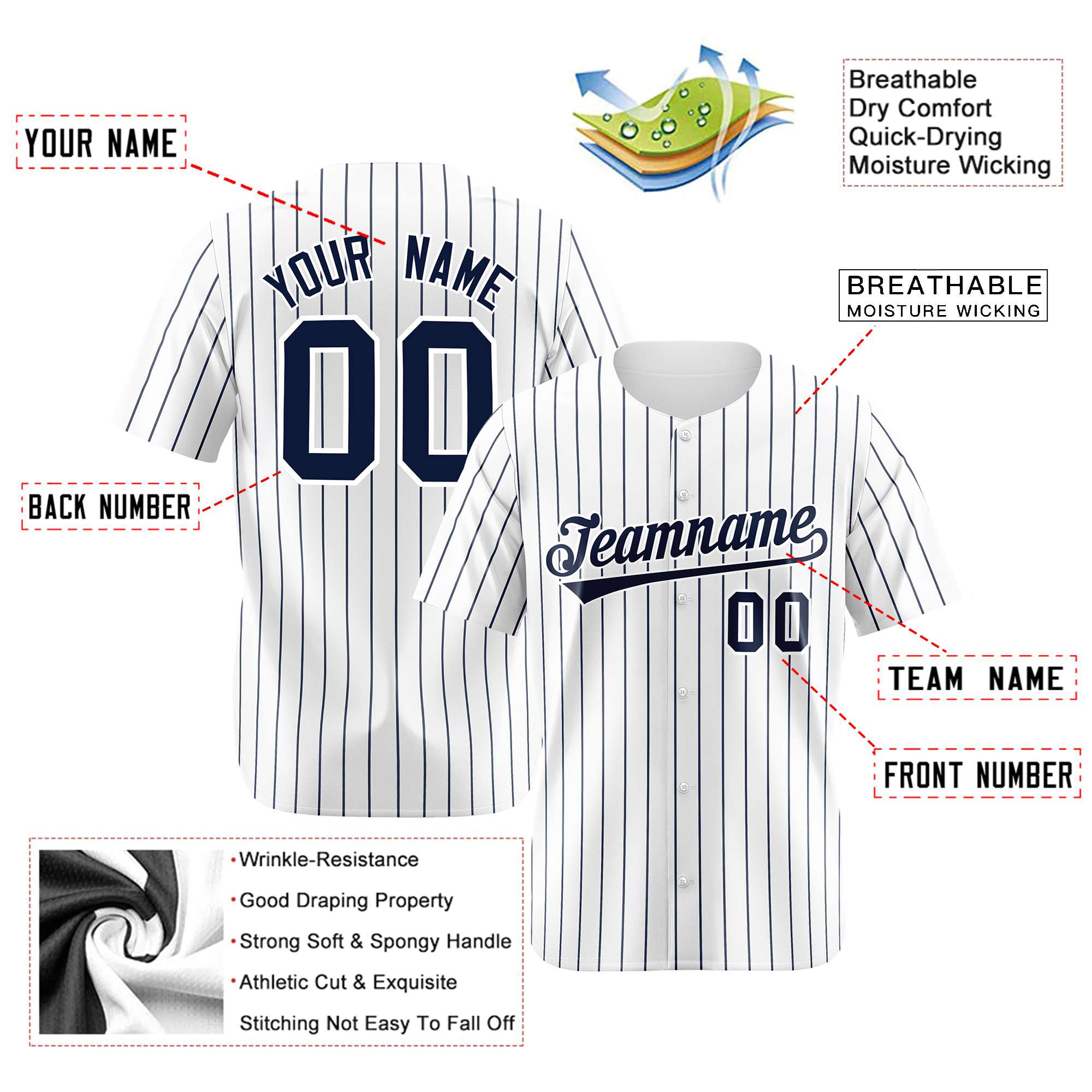 Custom White Navy Pinstripe Authentic Baseball Jersey