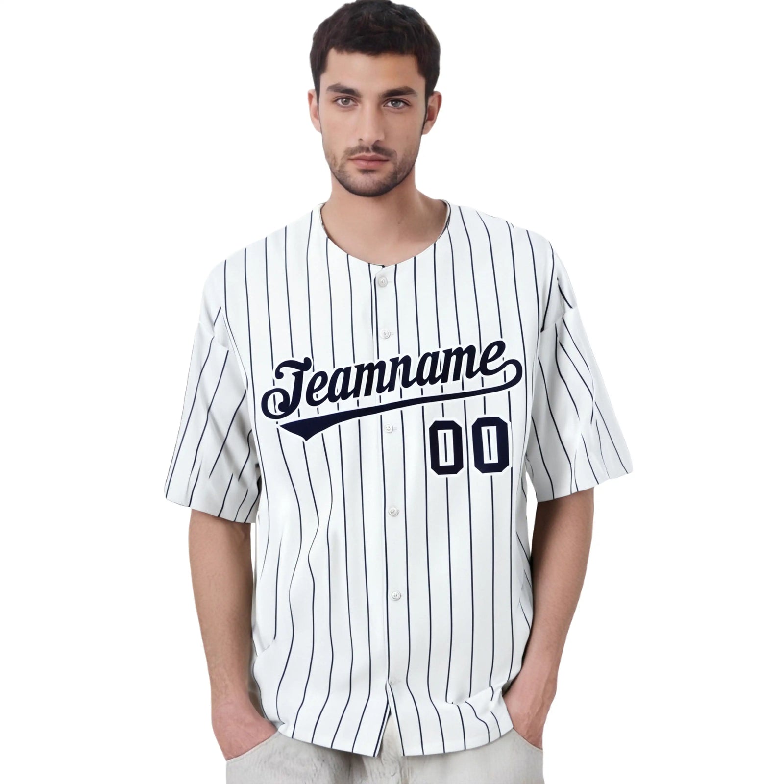 Custom White Navy Pinstripe Authentic Baseball Jersey
