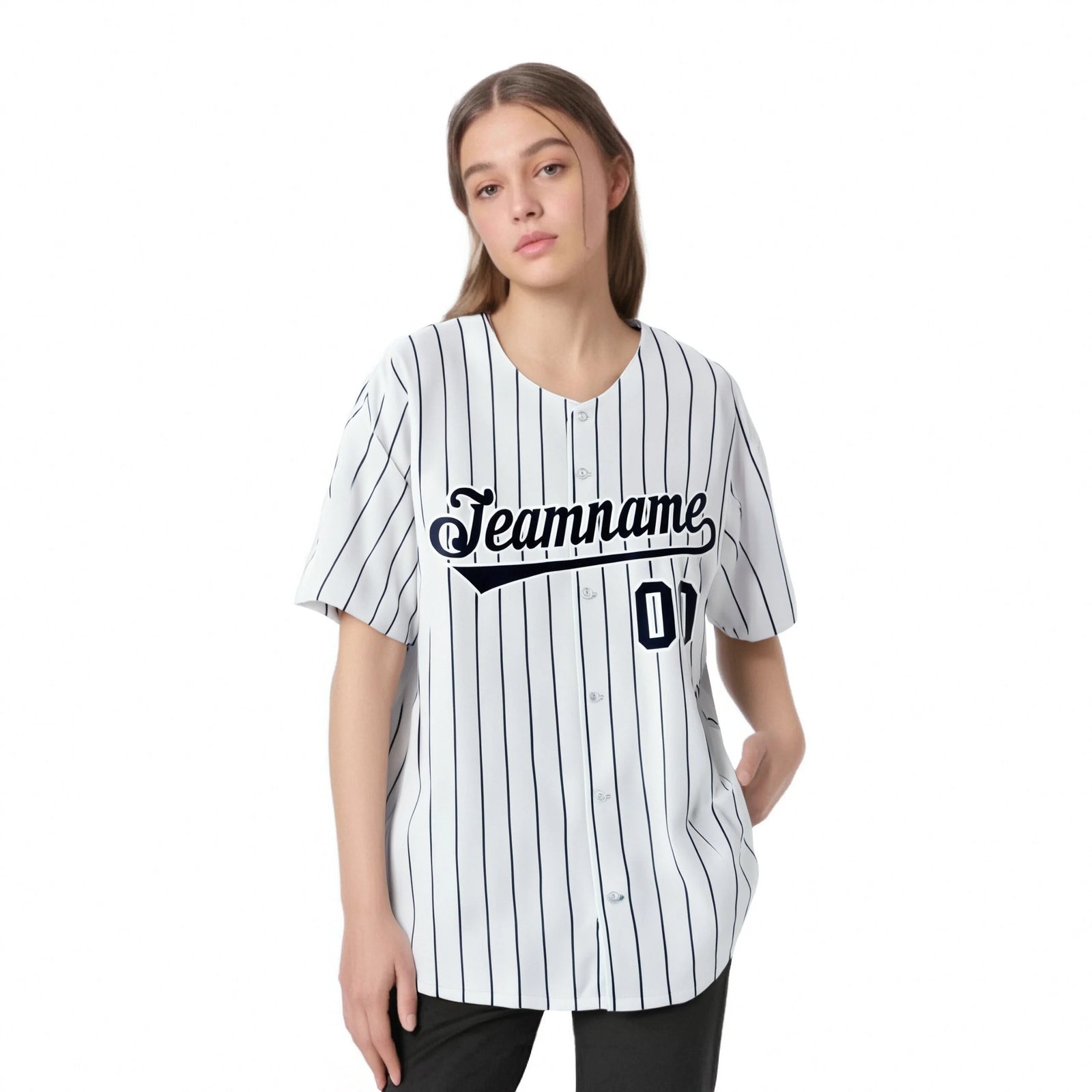 Custom White Navy Pinstripe Authentic Baseball Jersey