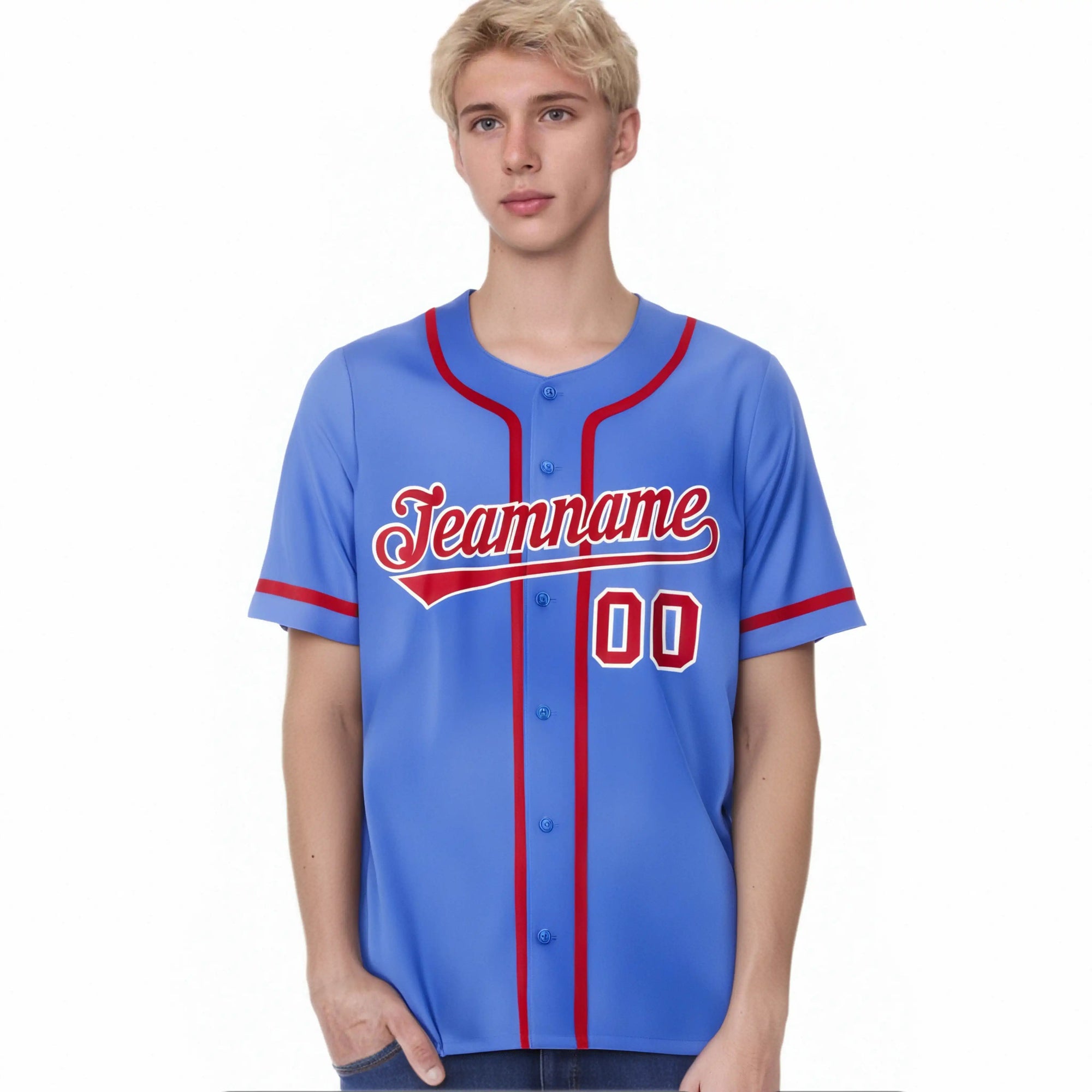 Custom Powder Blue Red Classic Style Authentic Baseball Jersey