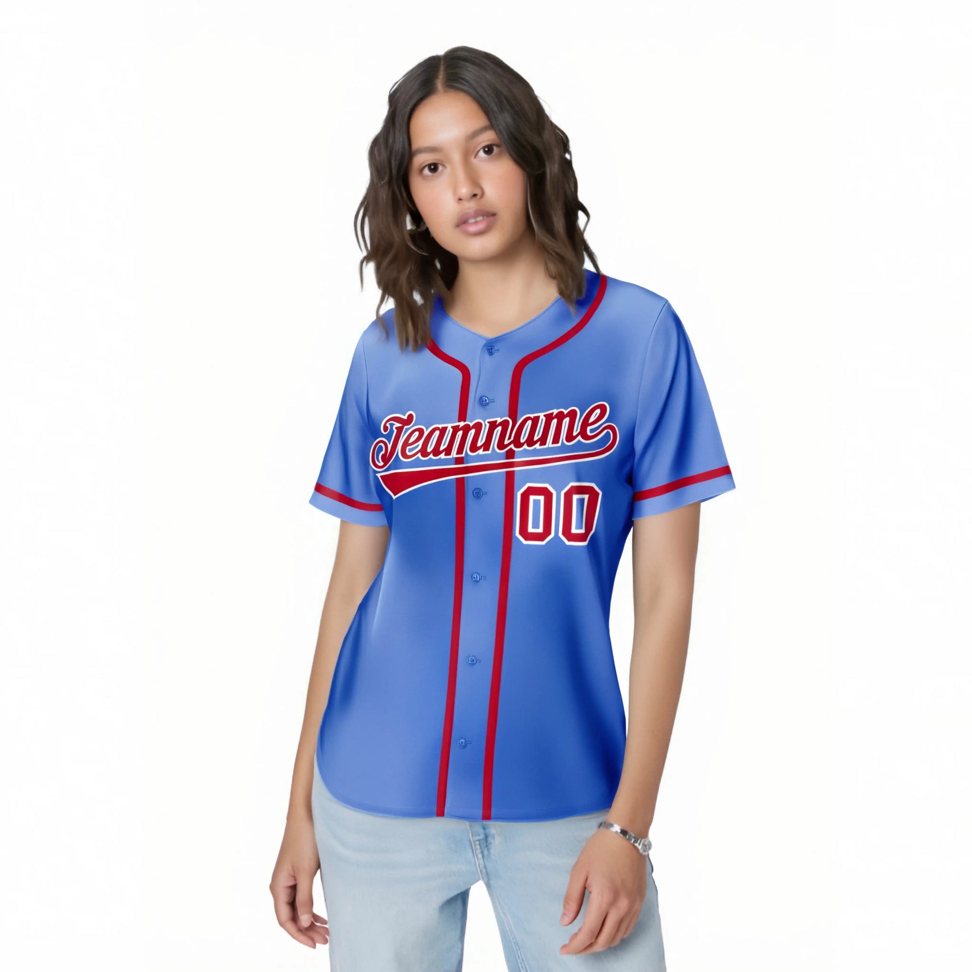 Custom Powder Blue Red Classic Style Authentic Baseball Jersey