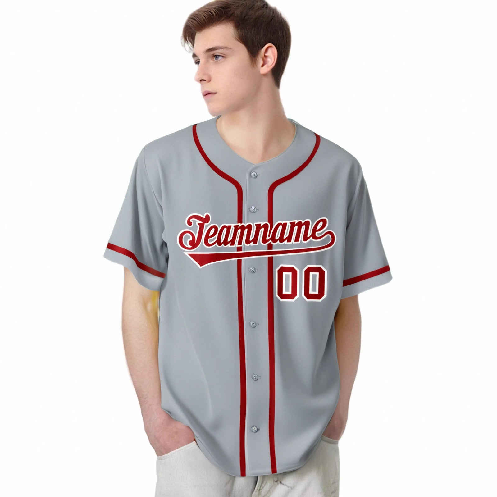 Custom Gray Red-White Classic Style Authentic Baseball Jersey
