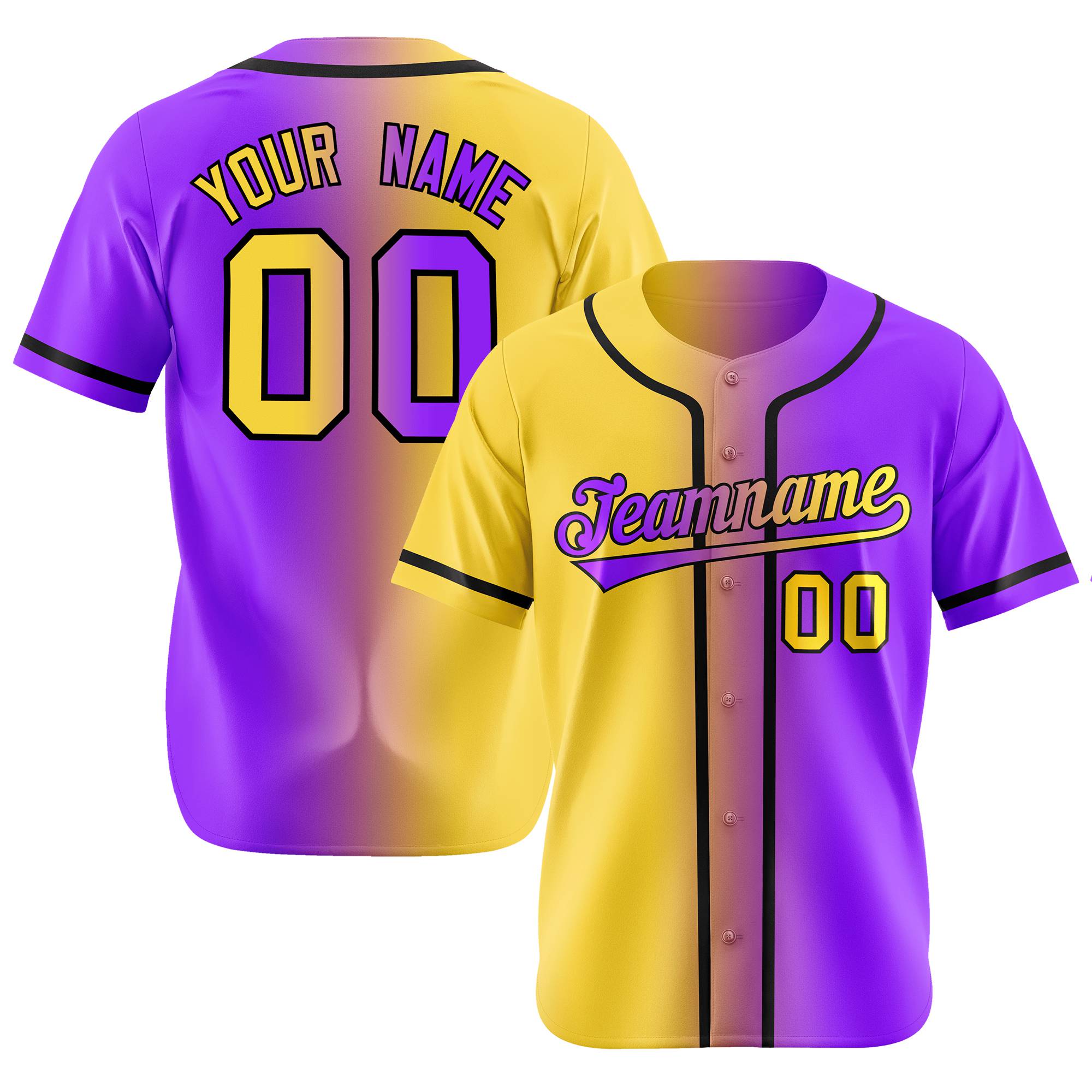 Custom Yellow Purple Gradient Style Authentic Baseball Jersey