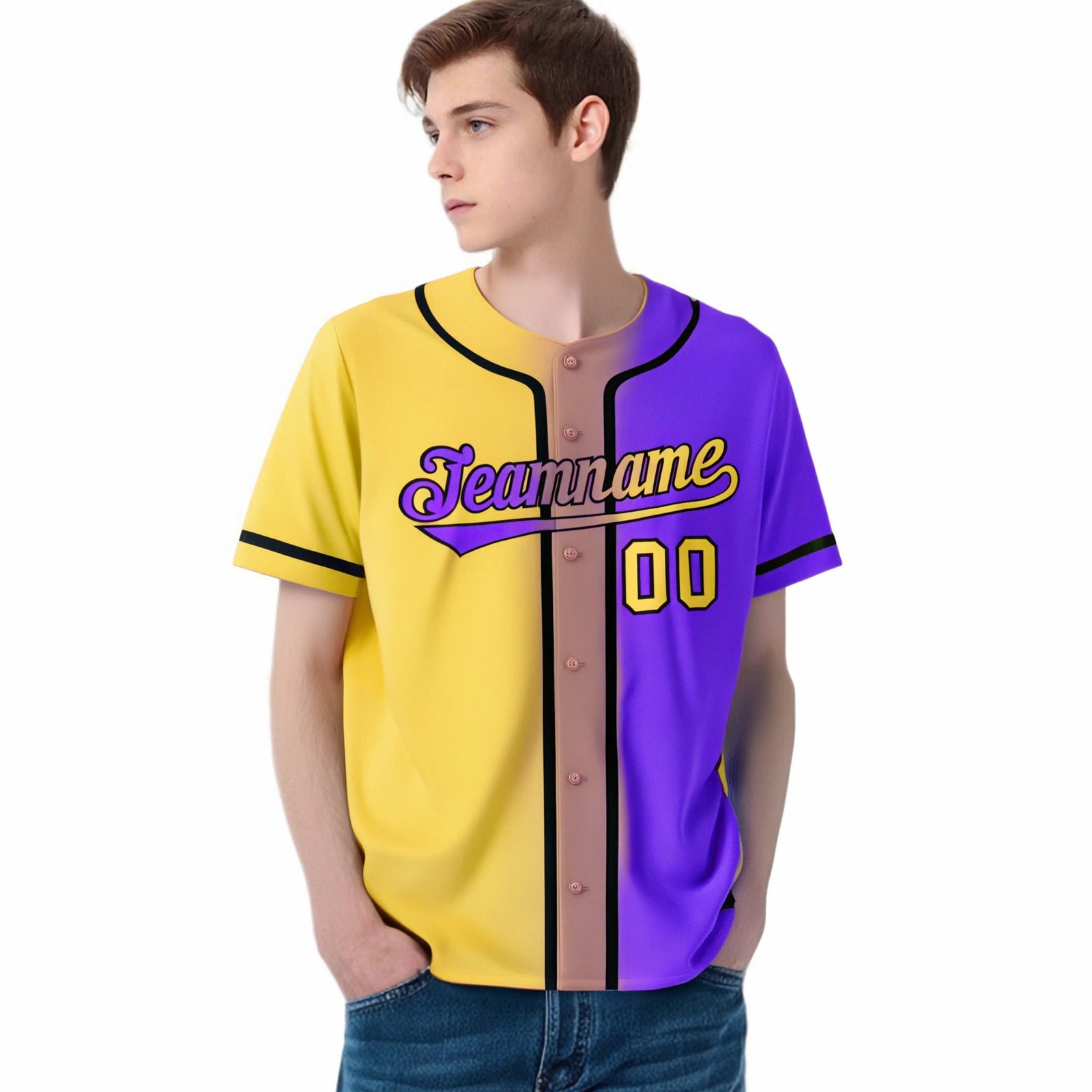 Custom Yellow Purple Gradient Style Authentic Baseball Jersey