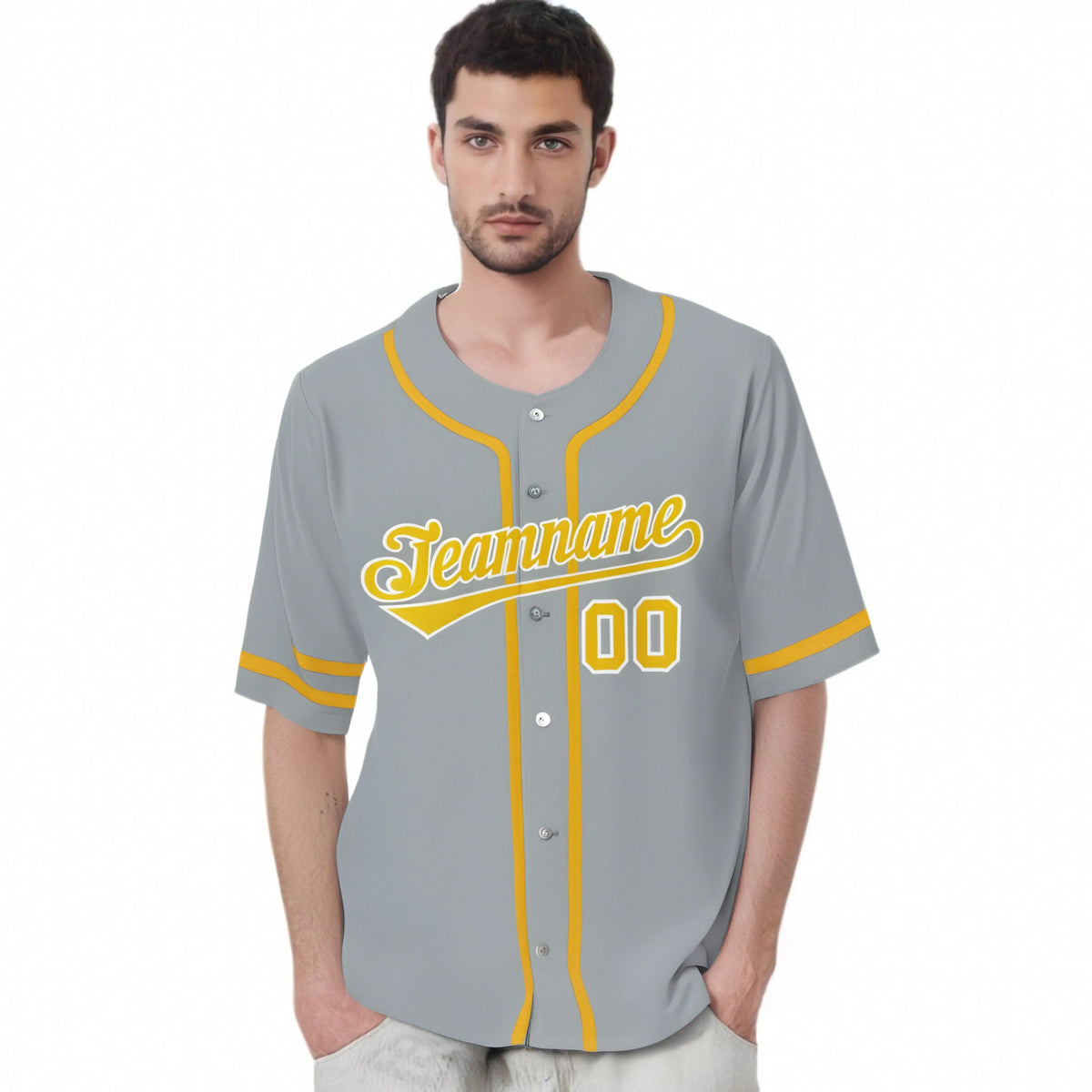 Custom Gray Gold-White Classic Style Authentic Baseball Jersey
