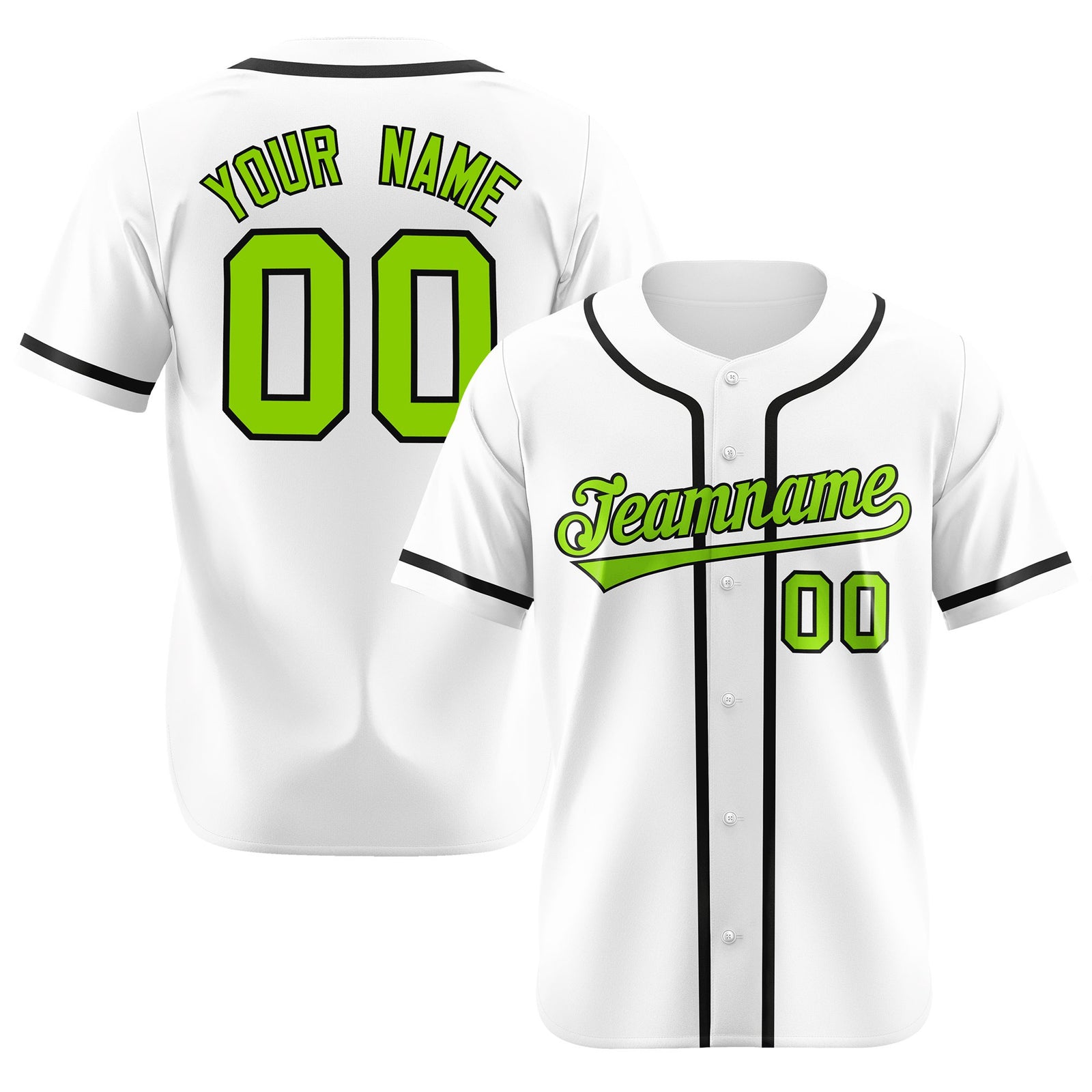 Custom White Neon Green-Black Classic Style Authentic Baseball Jersey
