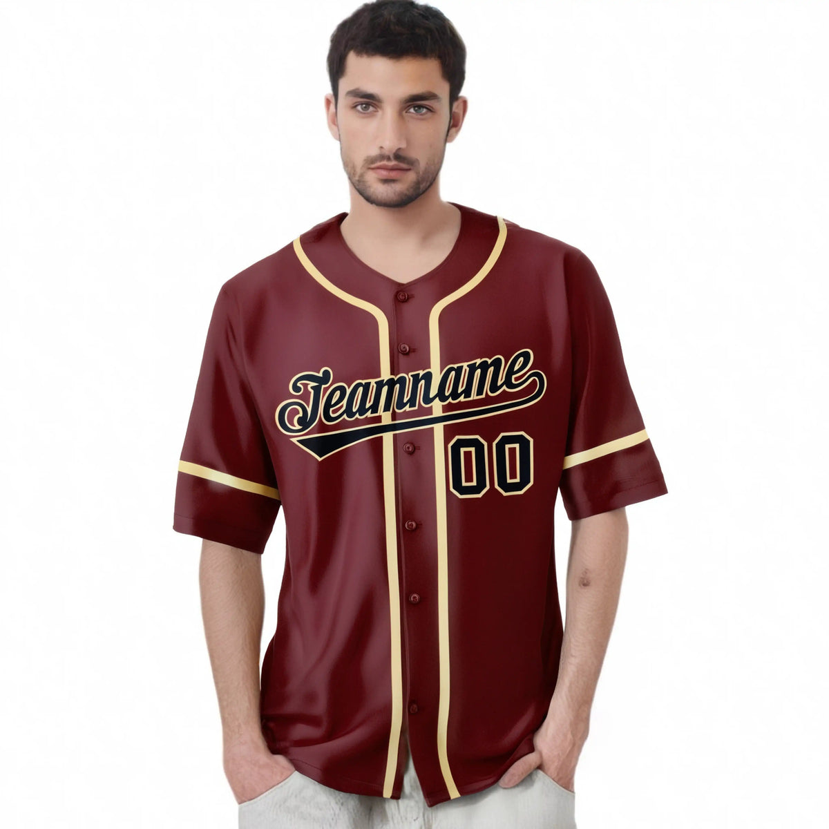 Custom Crimson khaki-Black Classic Style Authentic Baseball Jersey