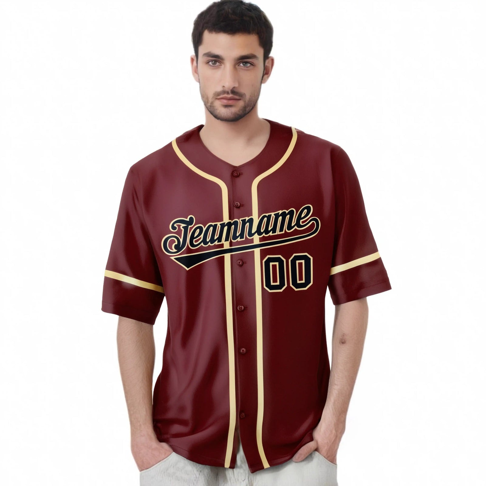 Custom Crimson khaki-Black Classic Style Authentic Baseball Jersey
