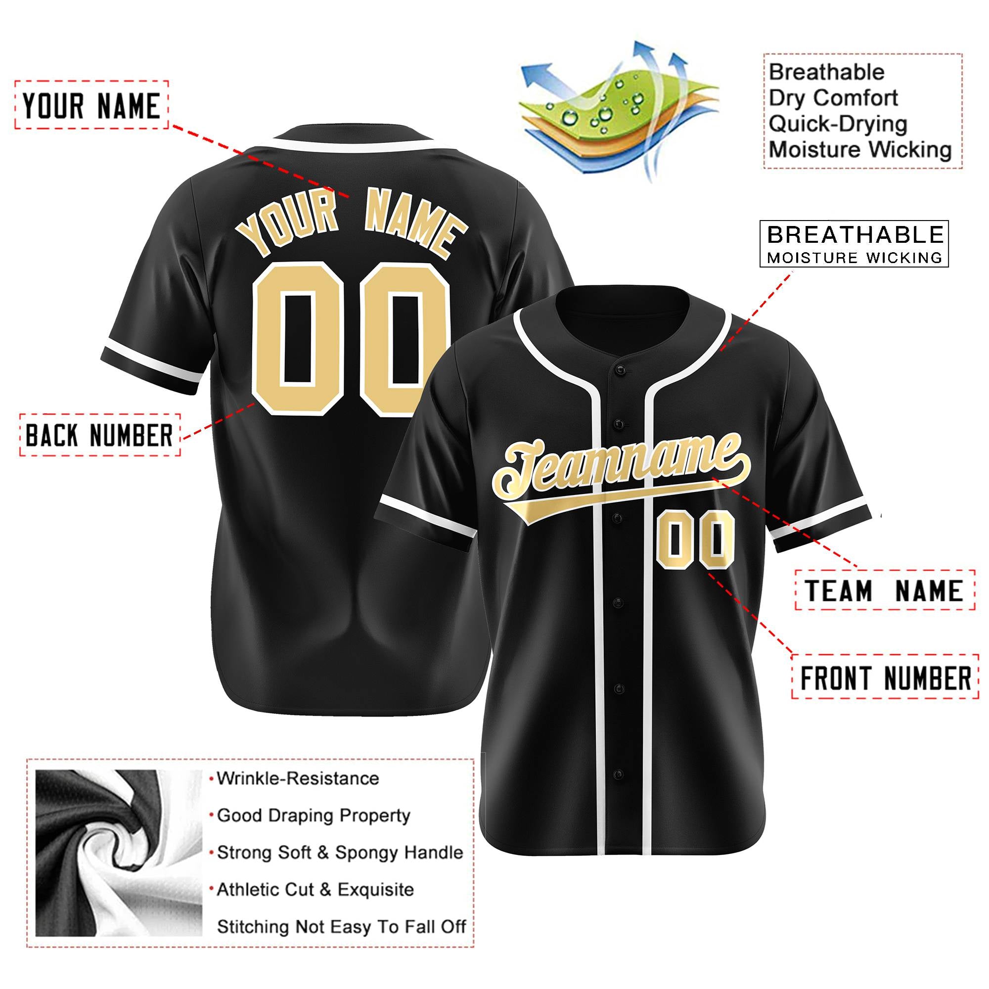 Custom Black White Classic Style Authentic Baseball Jersey