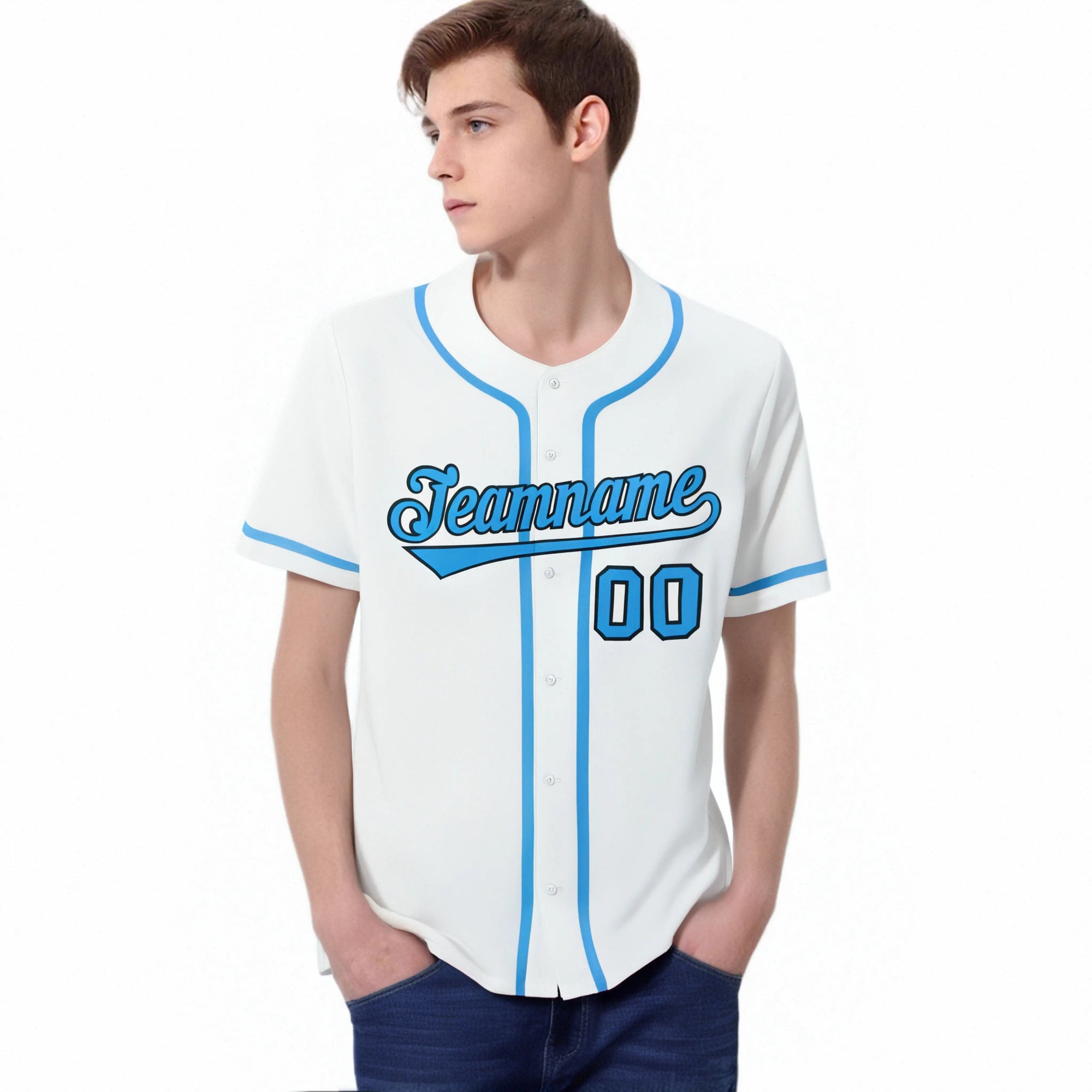 Custom White Powder Blue Classic Style Authentic Baseball Jersey