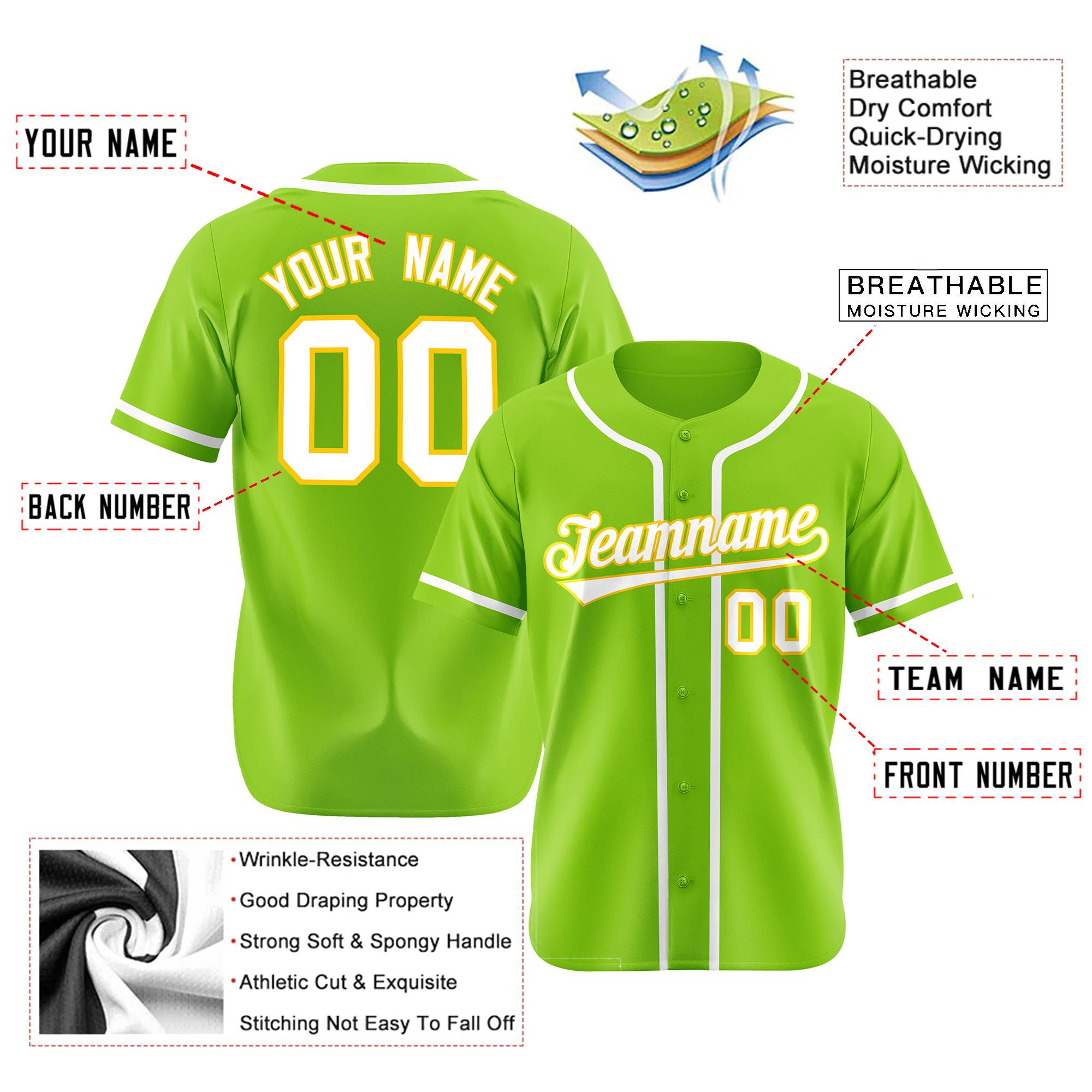 Custom Neon Green White Classic Style Authentic Baseball Jersey