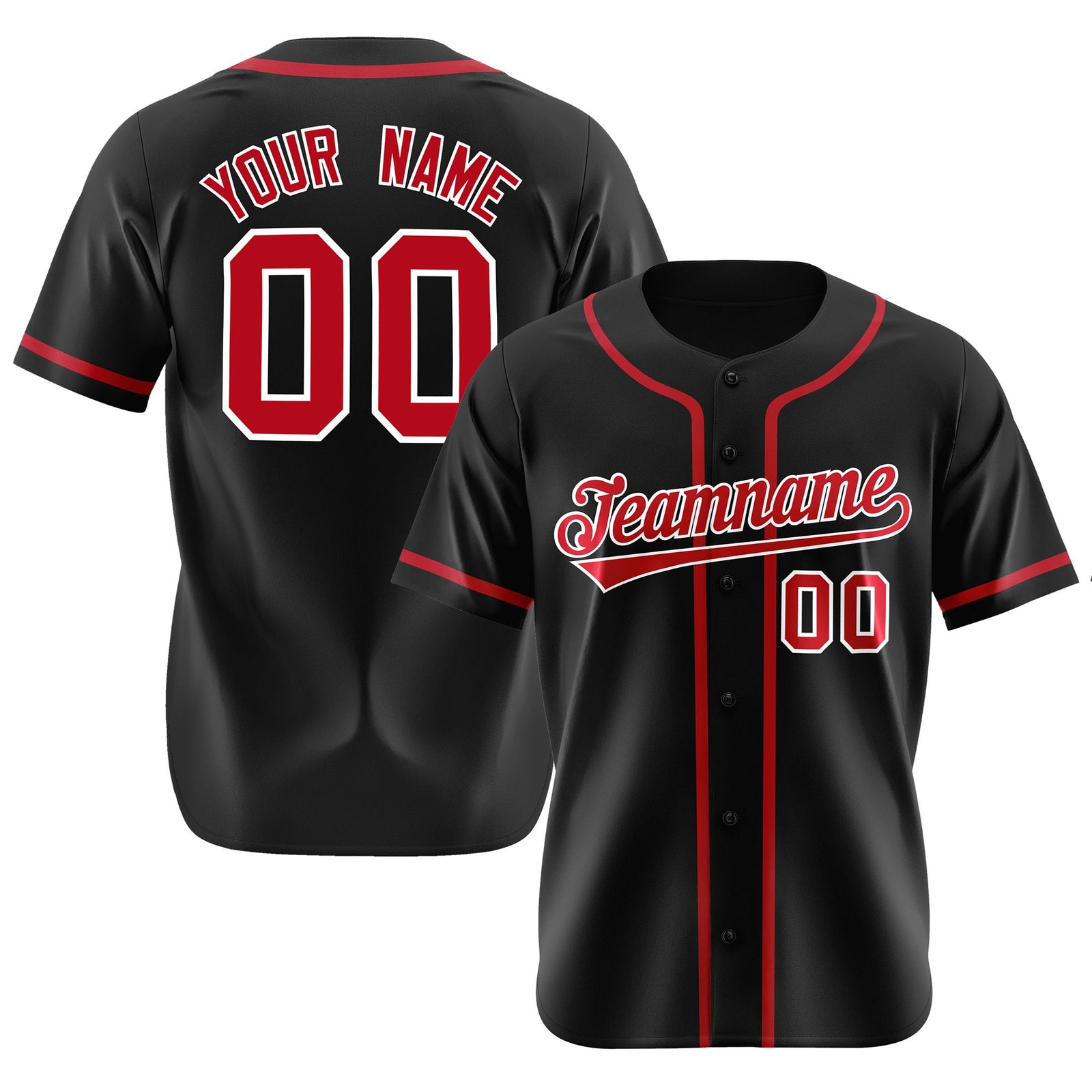 Custom Black Red Classic Style Authentic Baseball Jersey