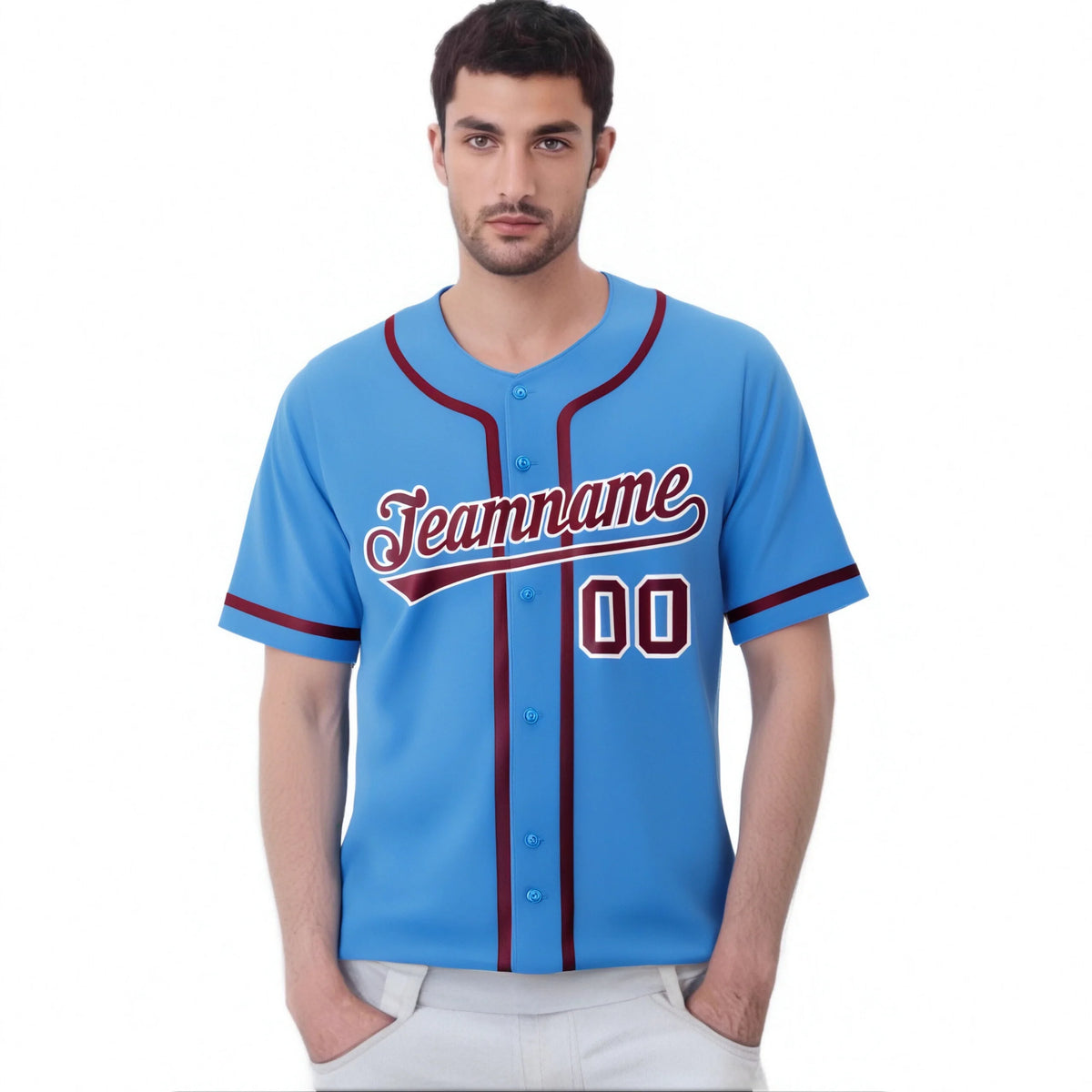 Custom Powder Blue Crimson Classic Style Authentic Baseball Jersey
