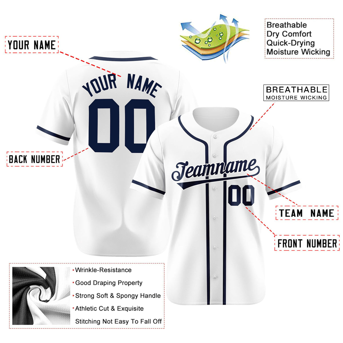 Custom White Navy Classic Style Authentic Baseball Jersey