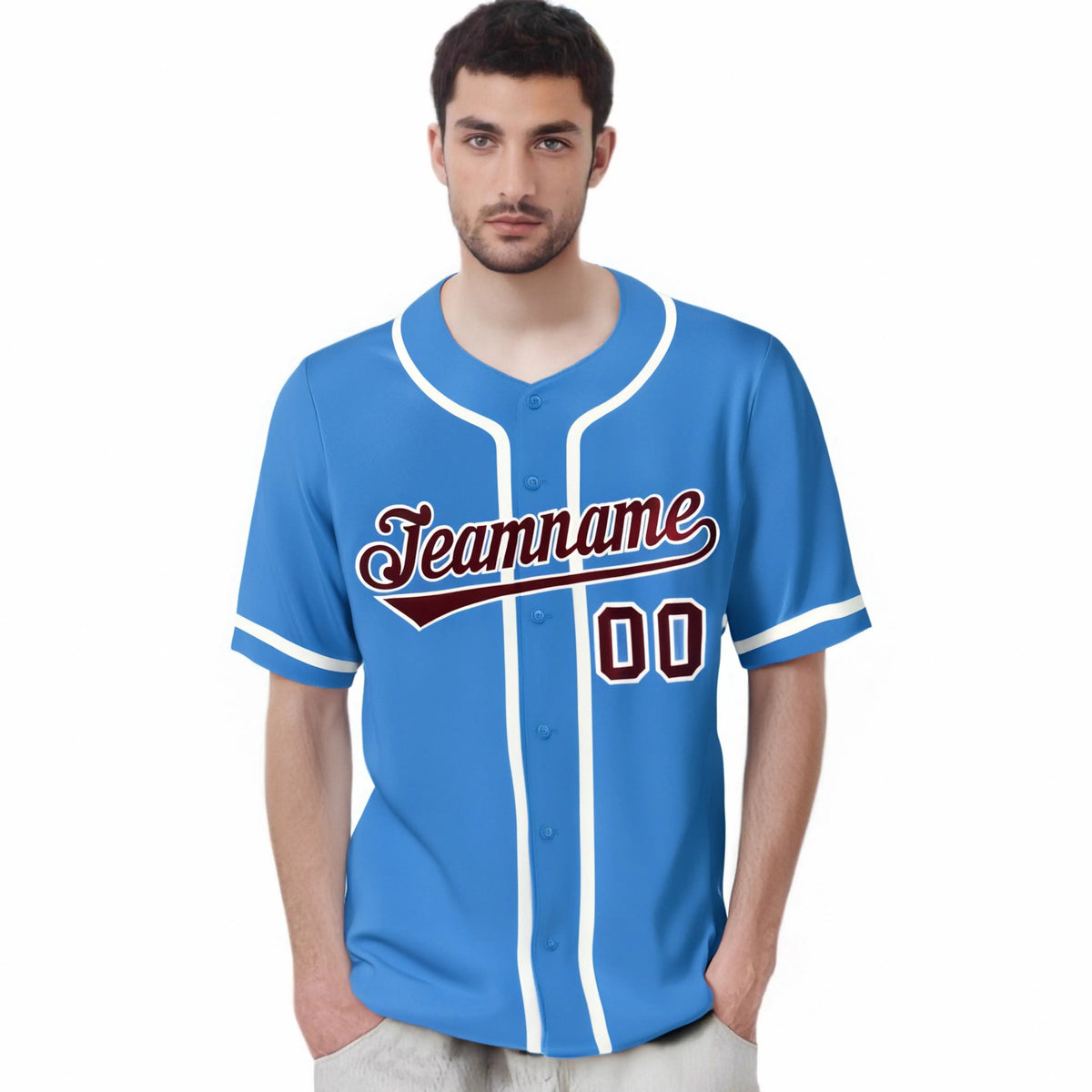 Custom Powder Blue White Classic Style Authentic Baseball Jersey