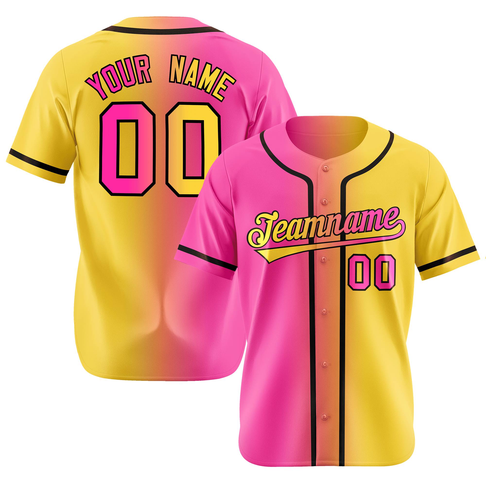 Custom Pink Yellow Gradient Authentic Baseball Jersey