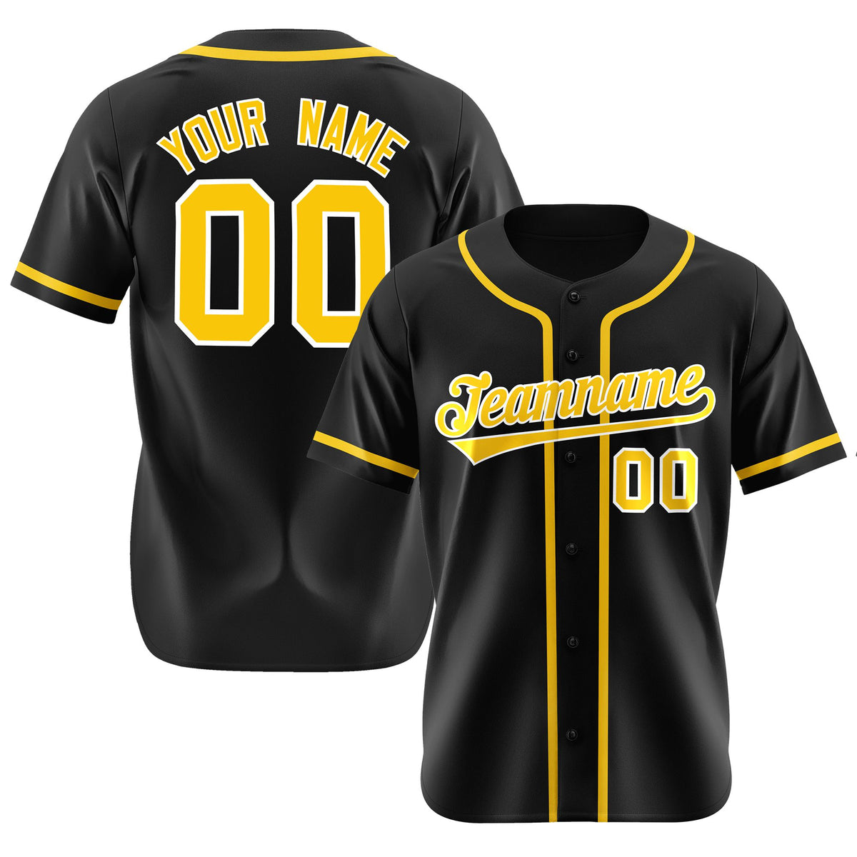 Custom Black Gold Classic Style Authentic Baseball Jersey