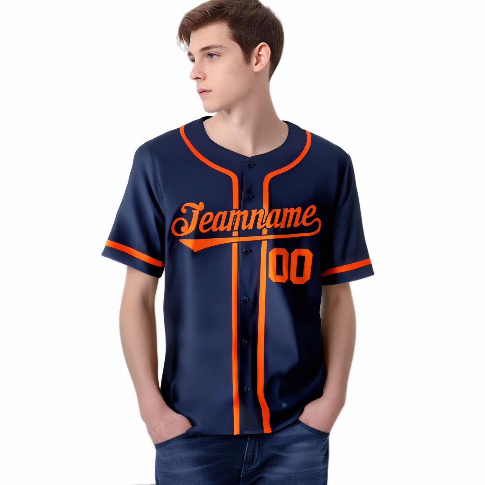 Custom Navy Orange Classic Style Authentic Baseball Jersey