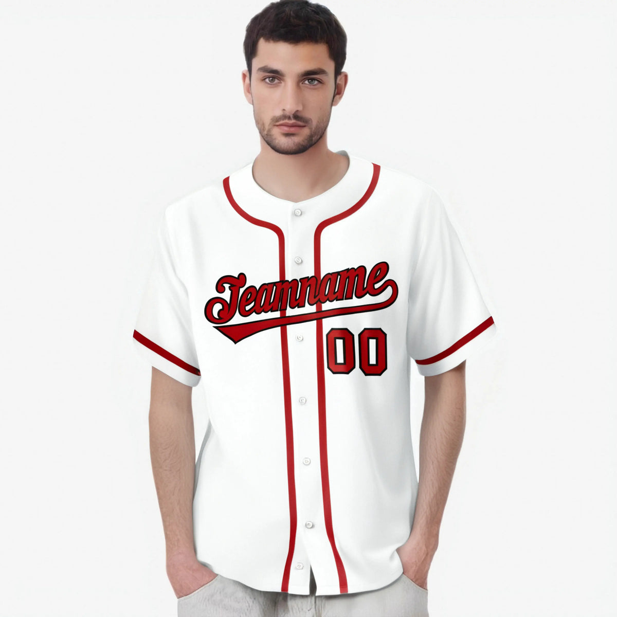 Custom White Red Classic Style Authentic Baseball Jersey