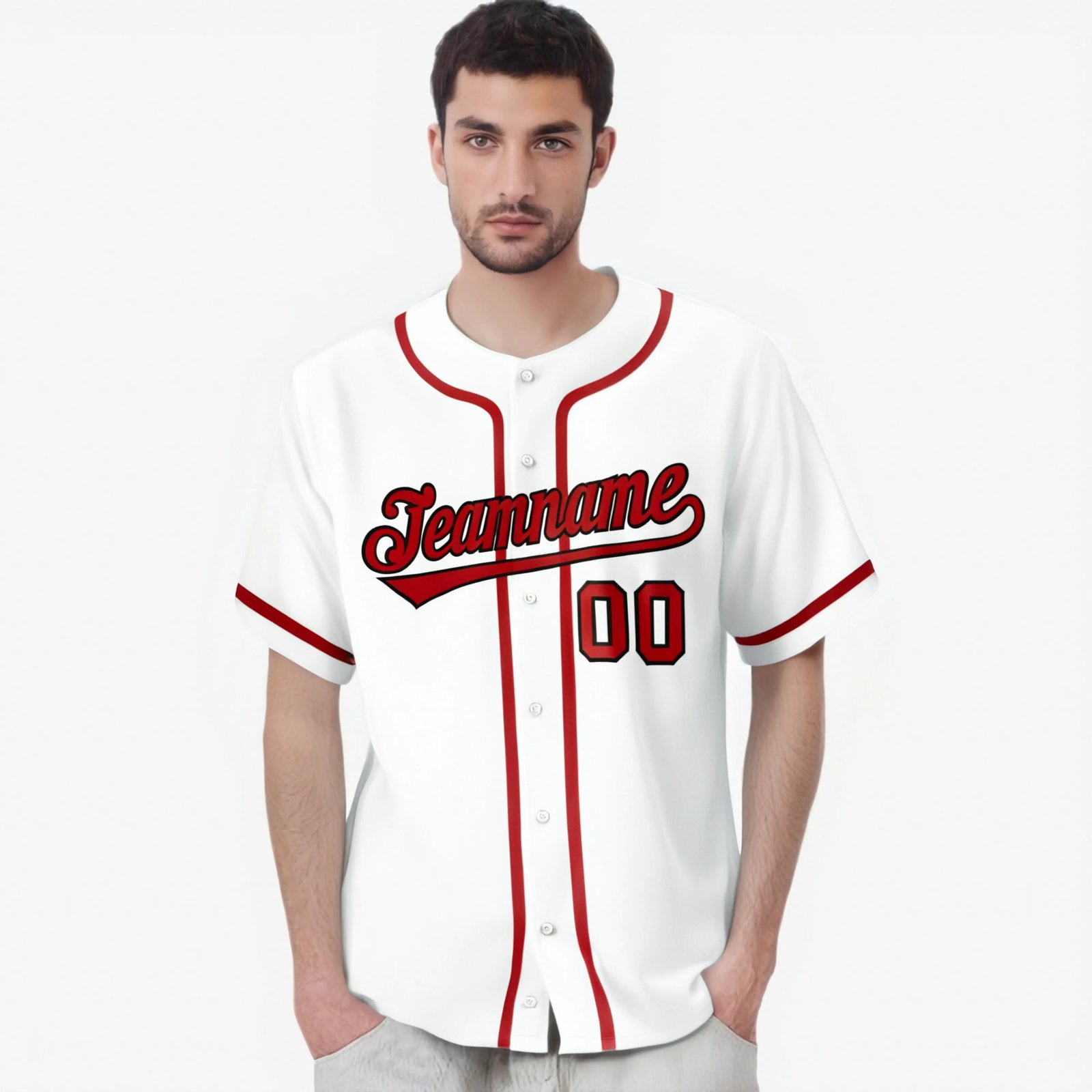 Custom White Red Classic Style Authentic Baseball Jersey