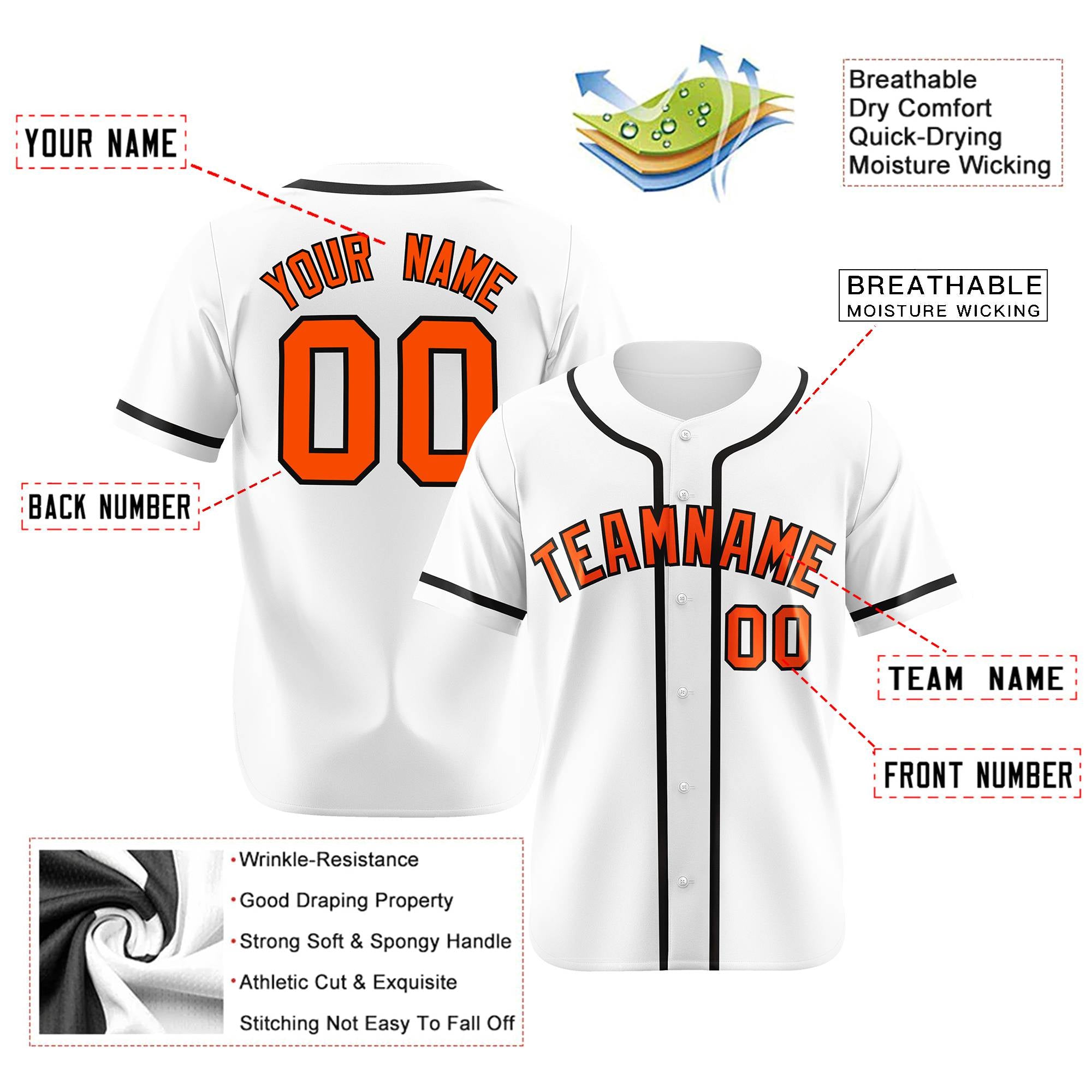 Custom White Black-Orange Classic Style Authentic Baseball Jersey