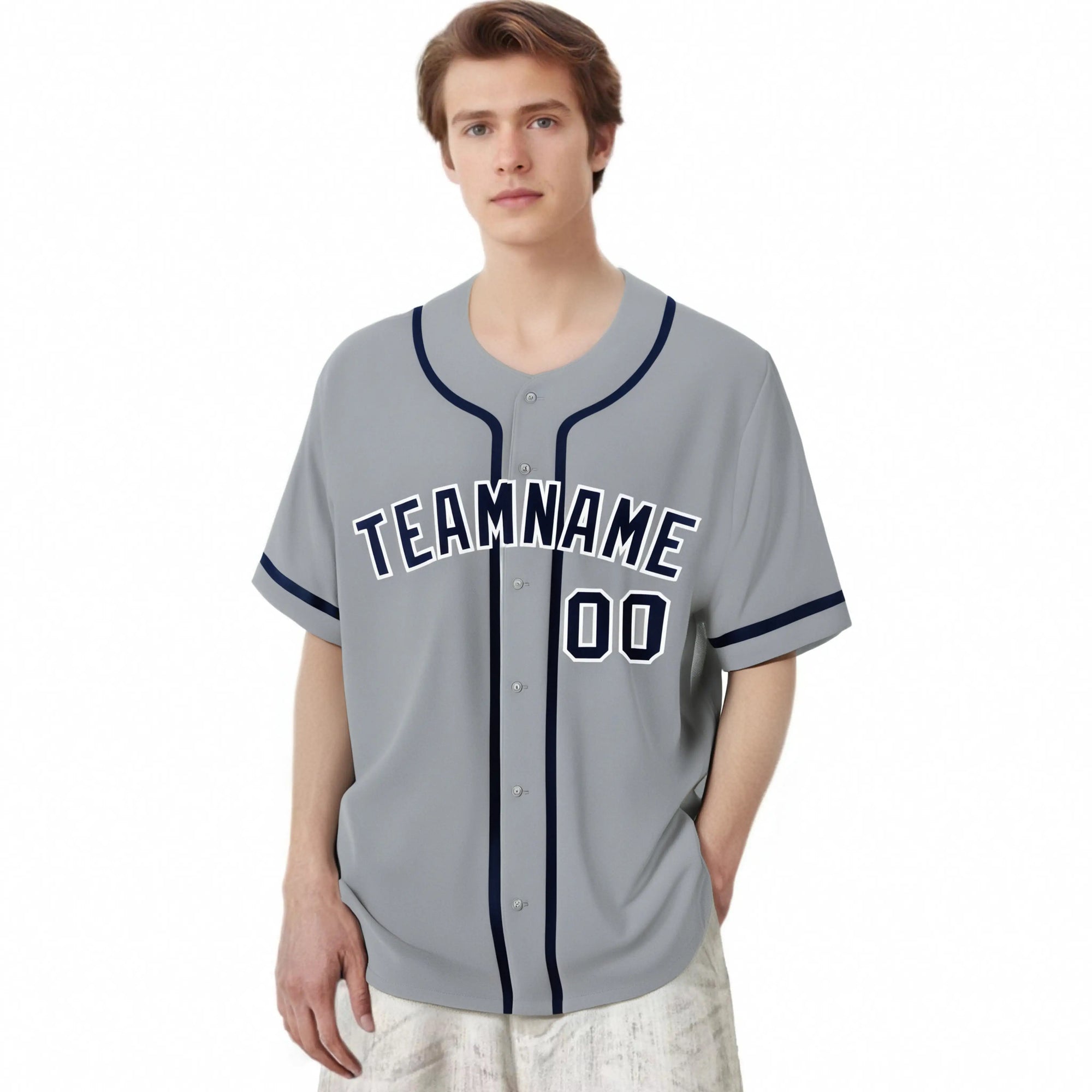 Custom Gray Navy Classic Style Authentic Baseball Jersey