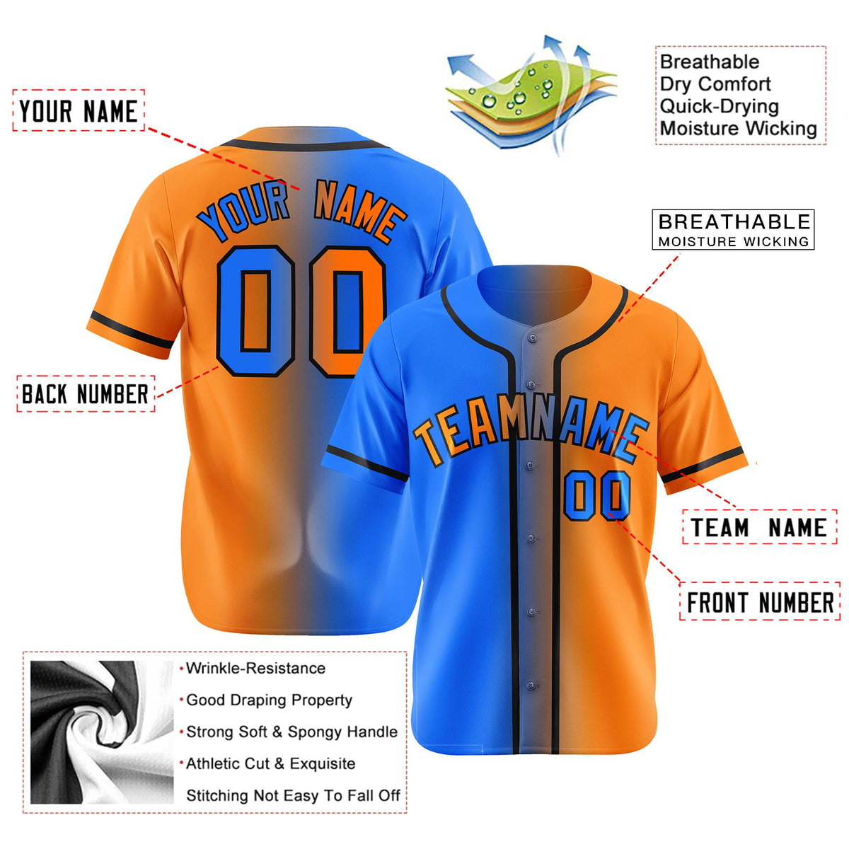 Custom Orange Blue Gradient Style Authentic Baseball Jersey
