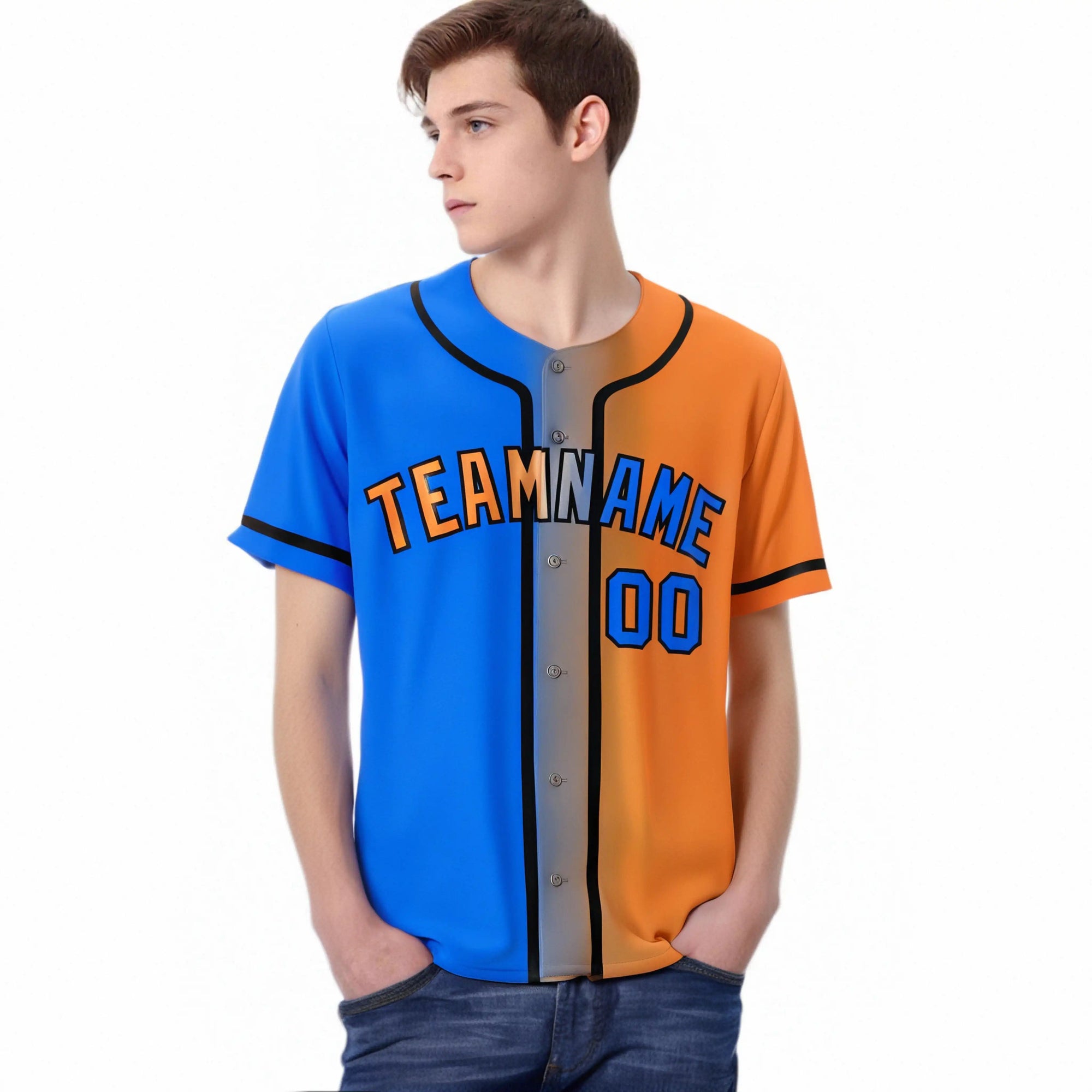 Custom Orange Blue Gradient Style Authentic Baseball Jersey