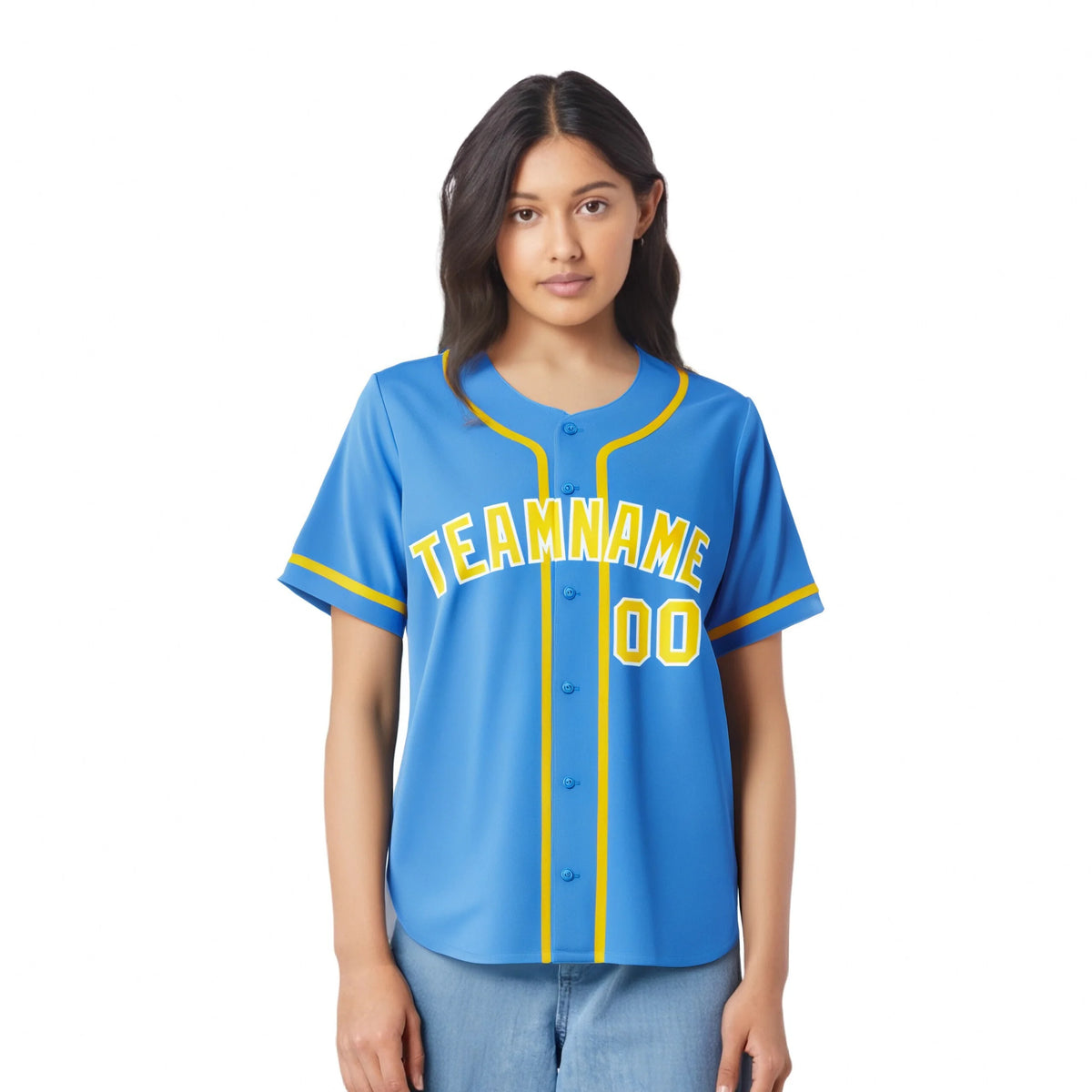 Custom Powder Blue Glod Classic Style Authentic Baseball Jersey