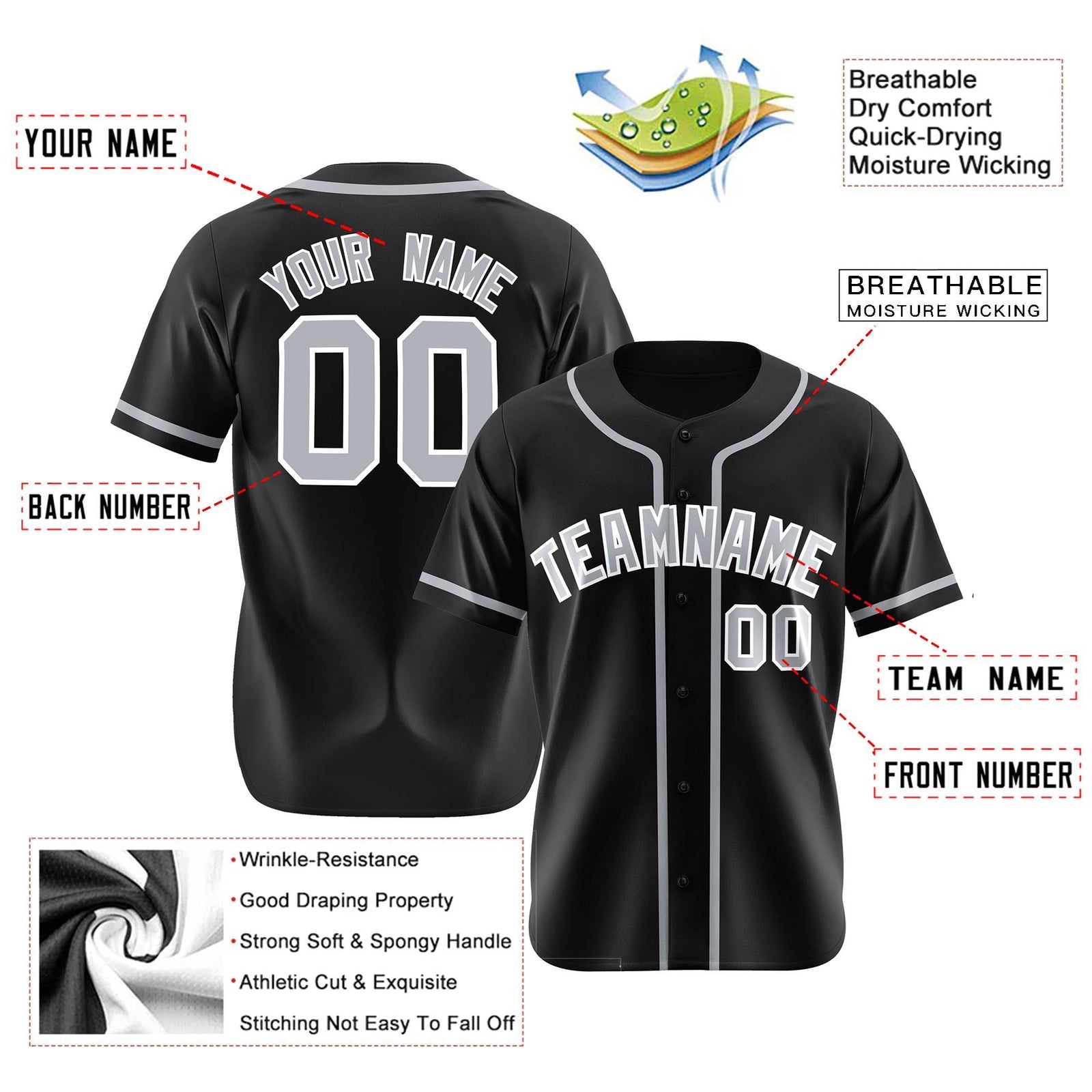 Custom Black Gray Classic Style Authentic Baseball Jersey