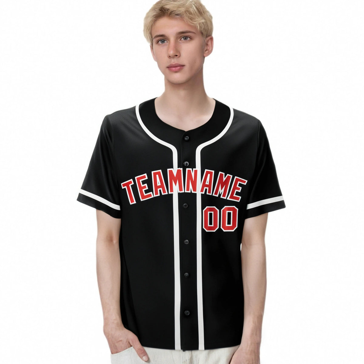 Custom Black Red-White Classic Style Authentic Baseball Jersey