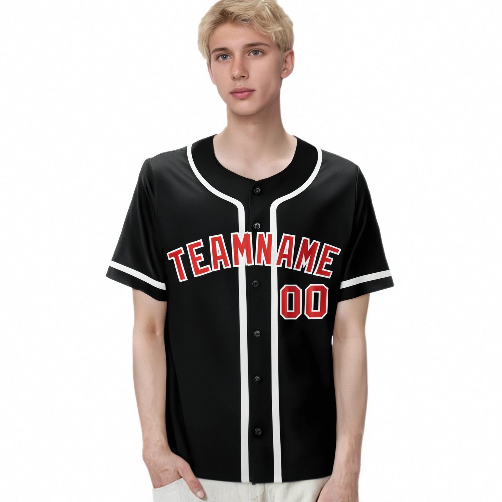 Custom Black Red-White Classic Style Authentic Baseball Jersey