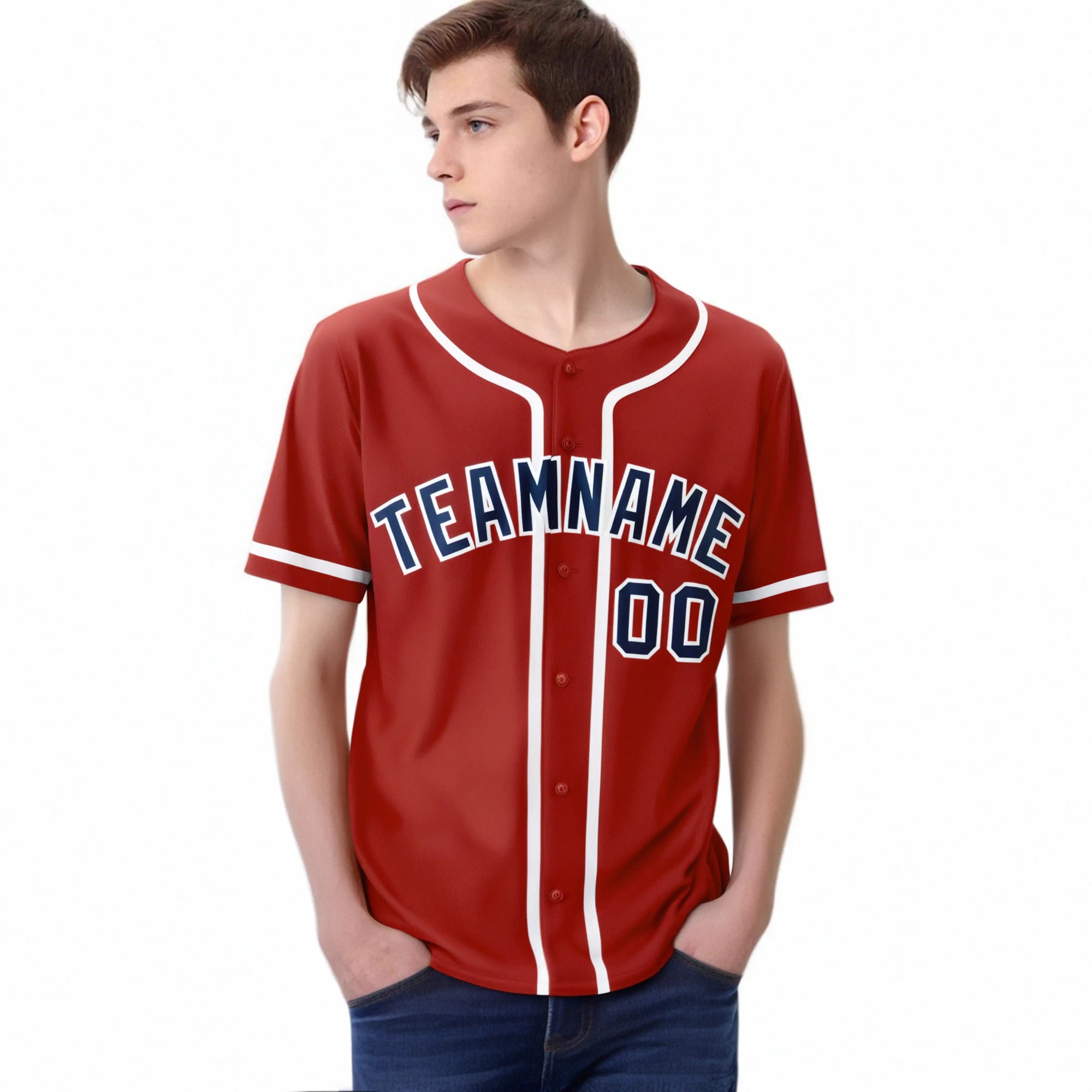 Custom Red Navy-White Classic Style Authentic Baseball Jersey