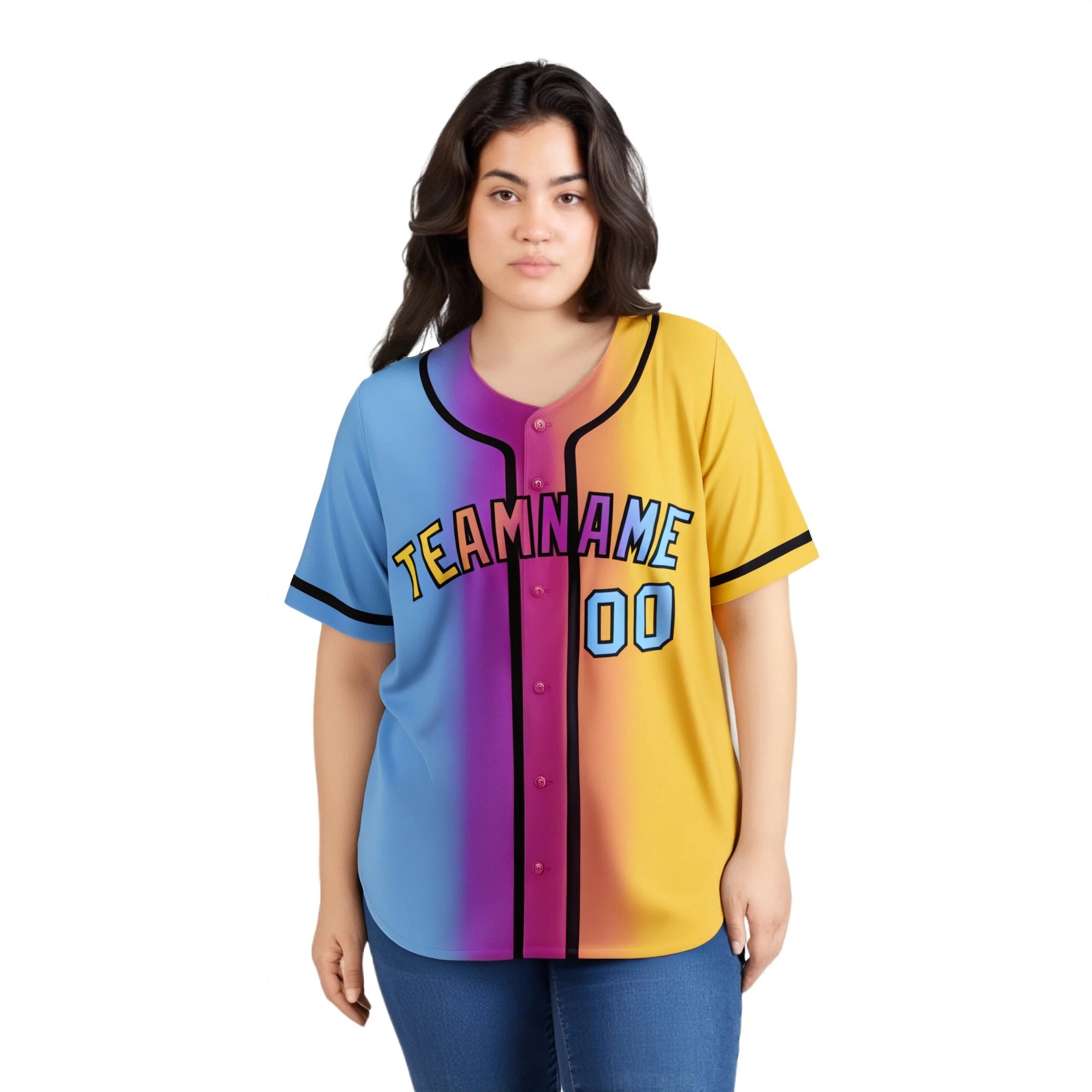 Custom Light Blue Pink-Yellow Gradient Style Authentic Baseball Jersey