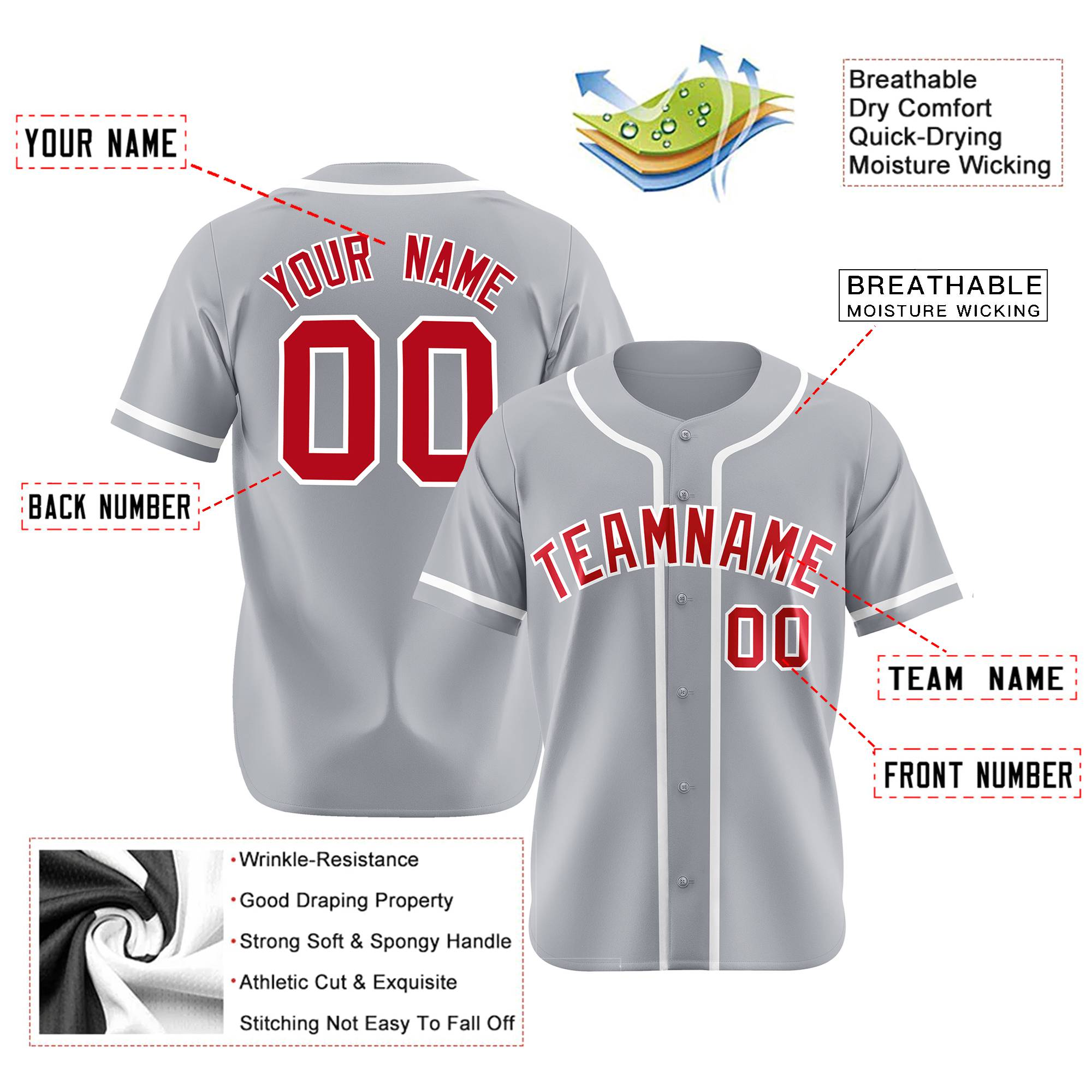 Custom Gray Red-White Classic Style Authentic Baseball Jersey