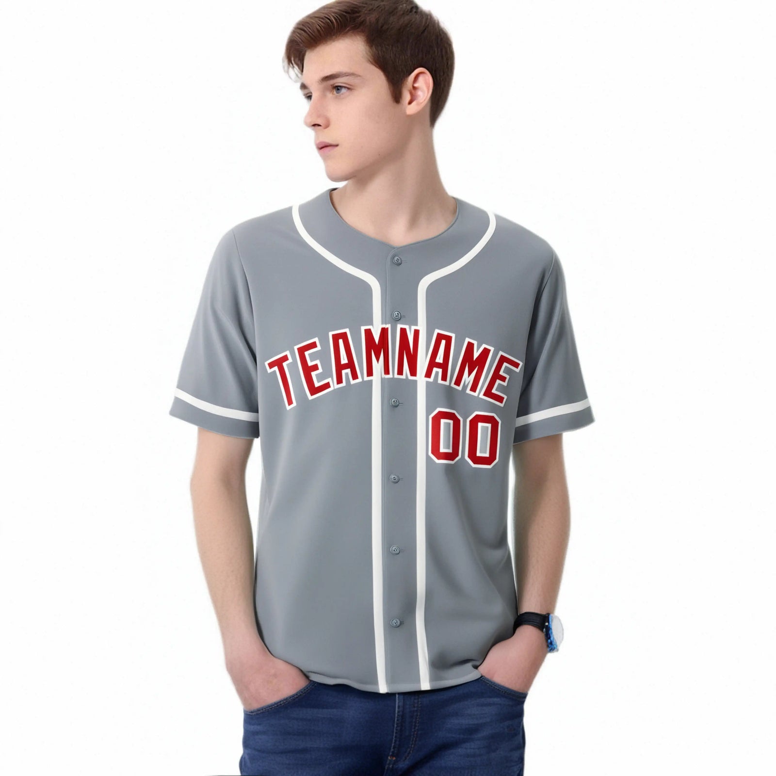 Custom Gray Red-White Classic Style Authentic Baseball Jersey