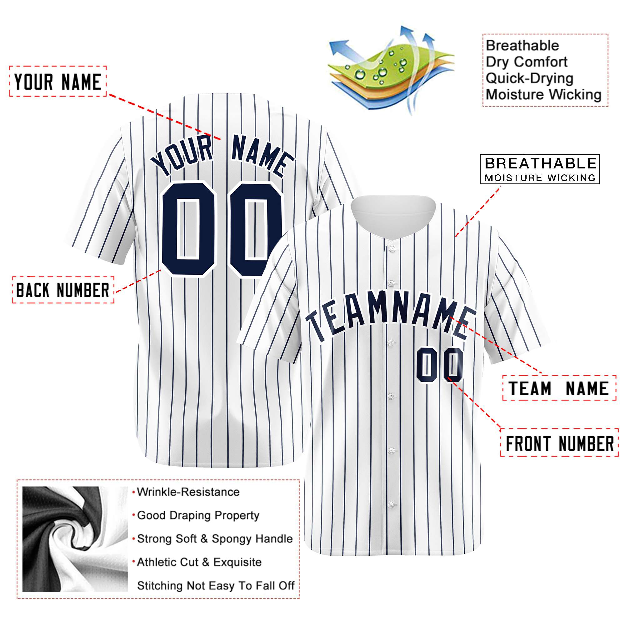 Custom White Navy Pinstripe Authentic Baseball Jersey