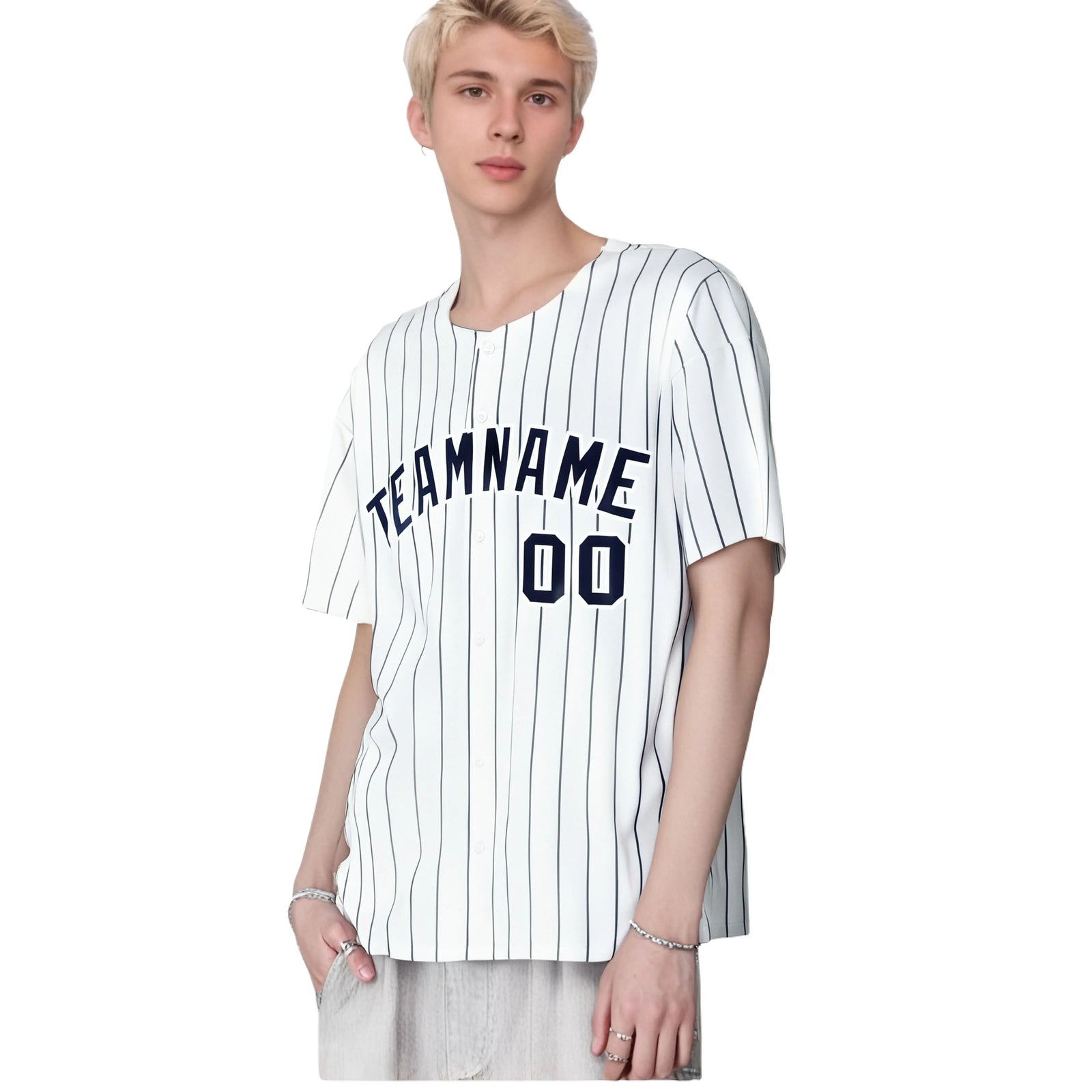 Custom White Navy Pinstripe Authentic Baseball Jersey