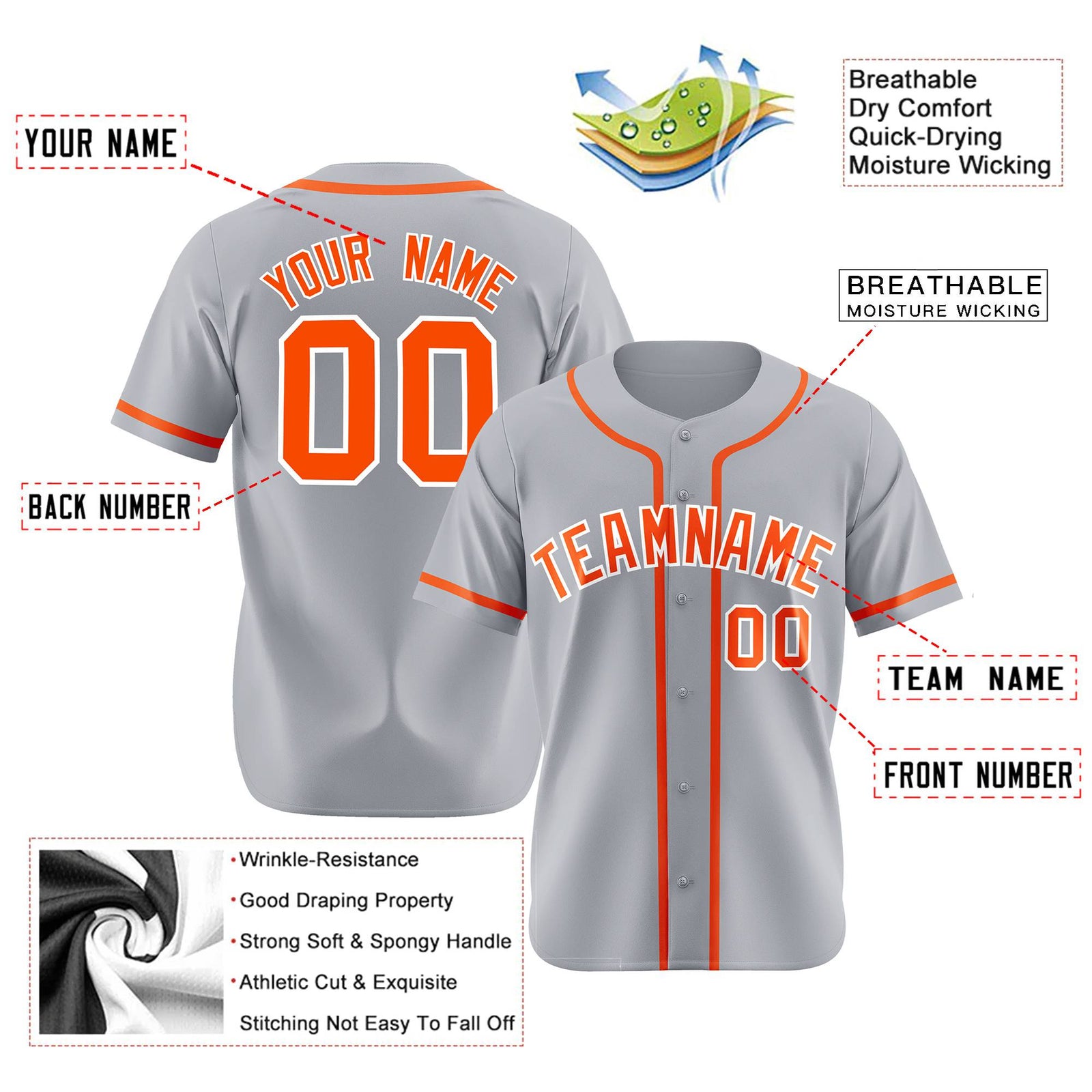 Custom Gray Orange Classic Style Authentic Baseball Jersey
