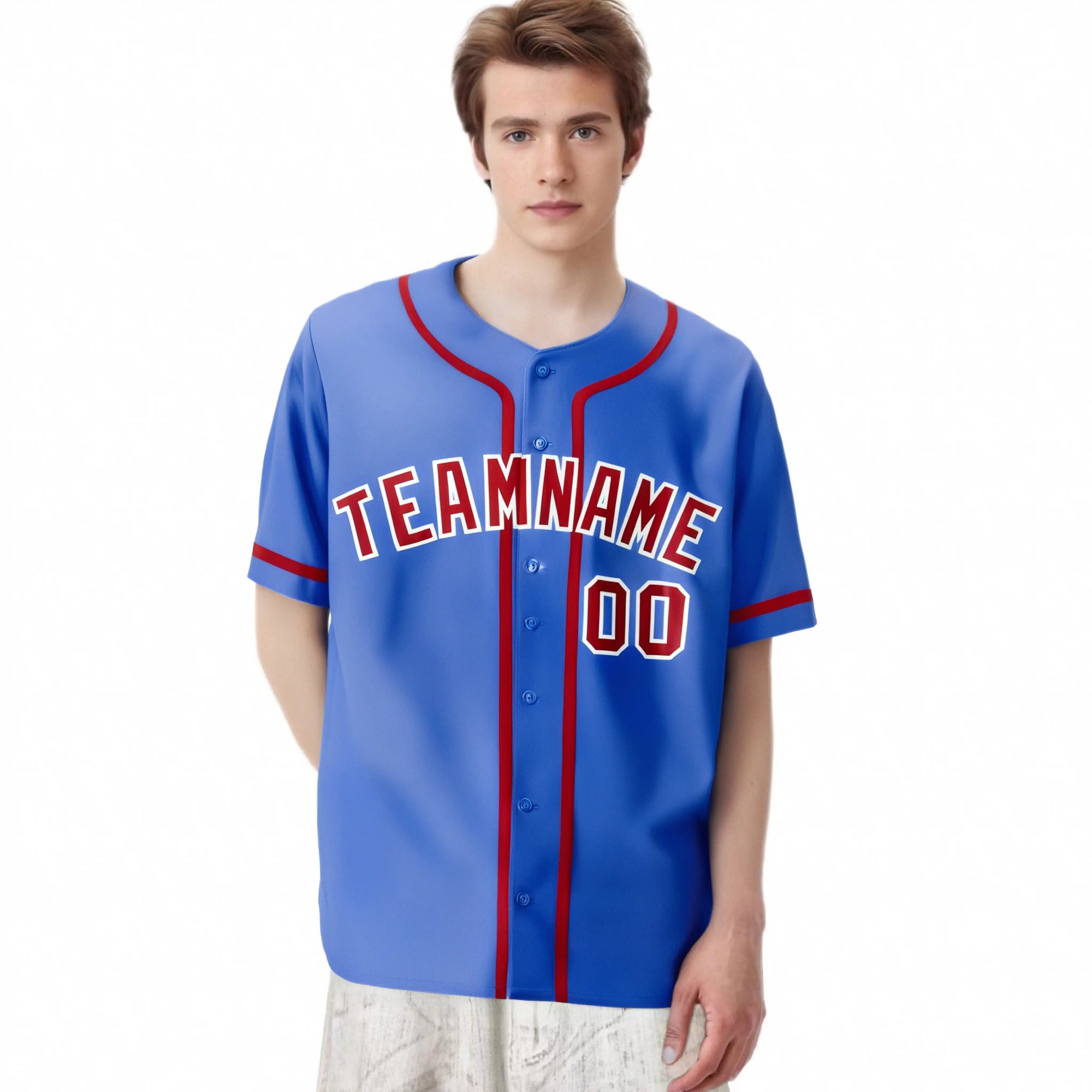 Custom Powder Blue Red Classic Style Authentic Baseball Jersey