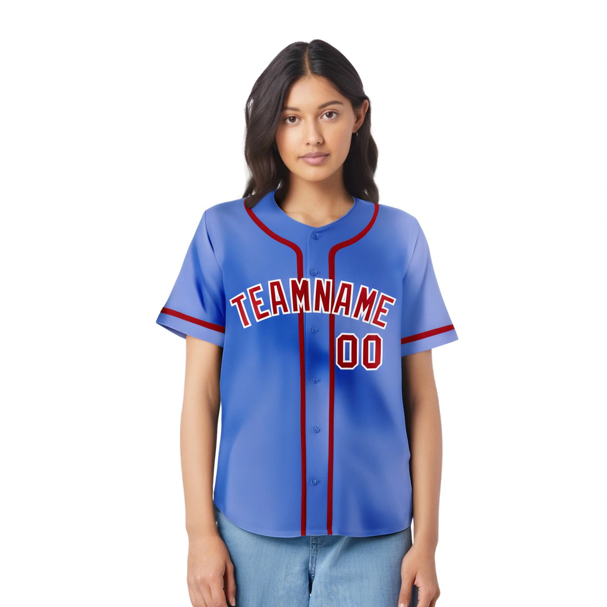 Custom Powder Blue Red Classic Style Authentic Baseball Jersey