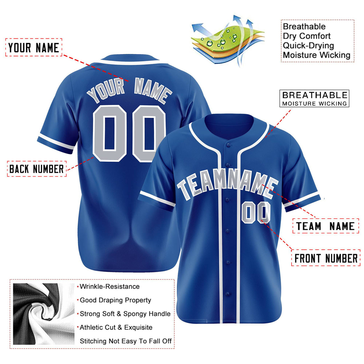 Custom Blue Gray-White Classic Style Authentic Baseball Jersey