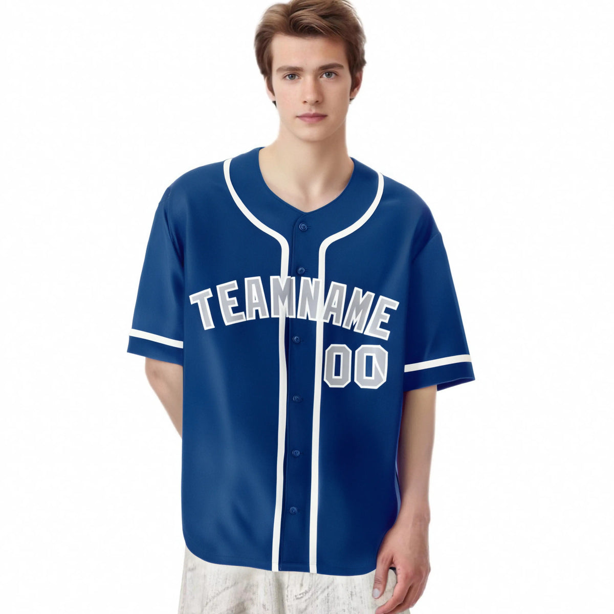 Custom Blue Gray-White Classic Style Authentic Baseball Jersey
