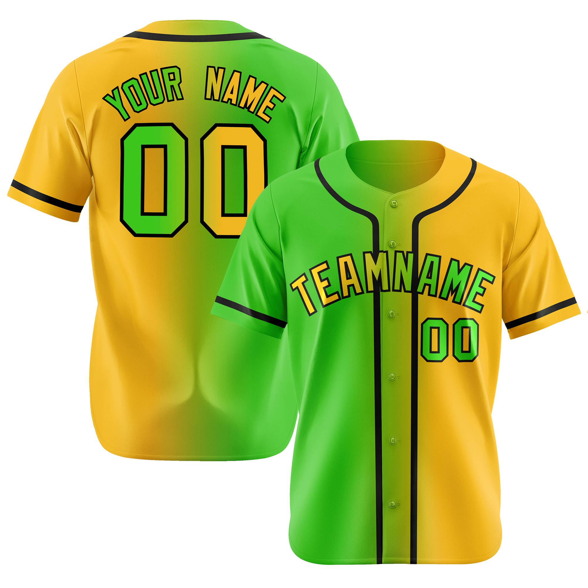 Custom Green Yellow Gradient Style Authentic Baseball Jersey