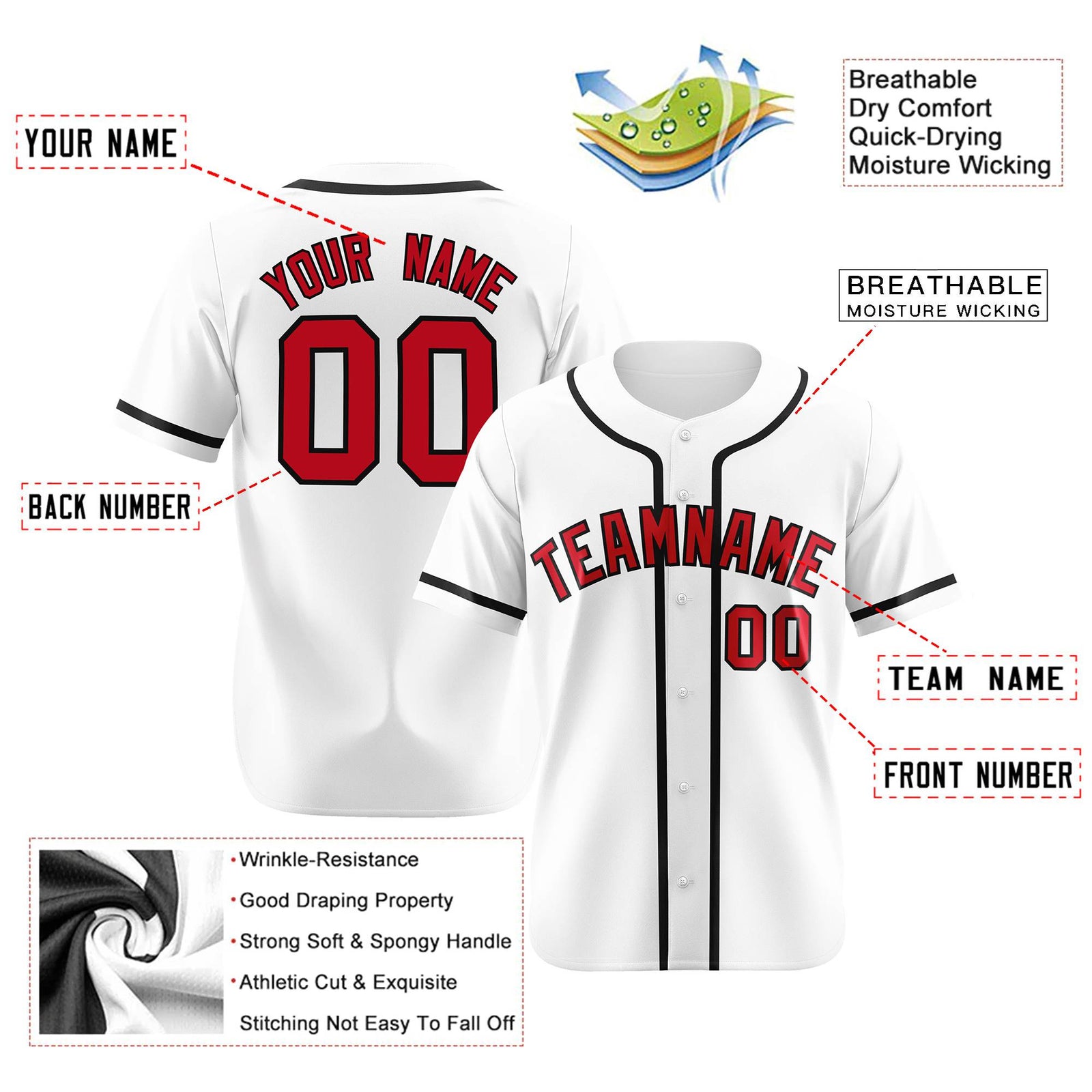 Custom White Red-Black Classic Style Authentic Baseball Jersey