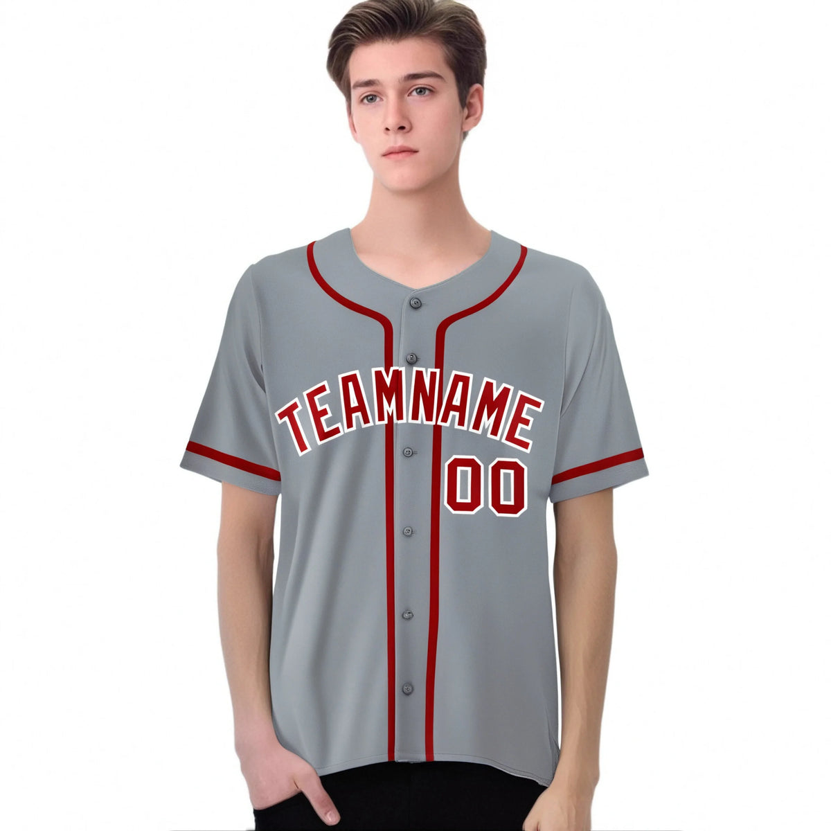 Custom Gray Red-White Classic Style Authentic Baseball Jersey