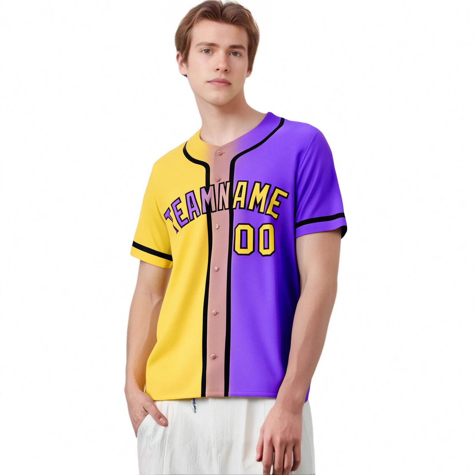 Custom Yellow Purple Gradient Style Authentic Baseball Jersey