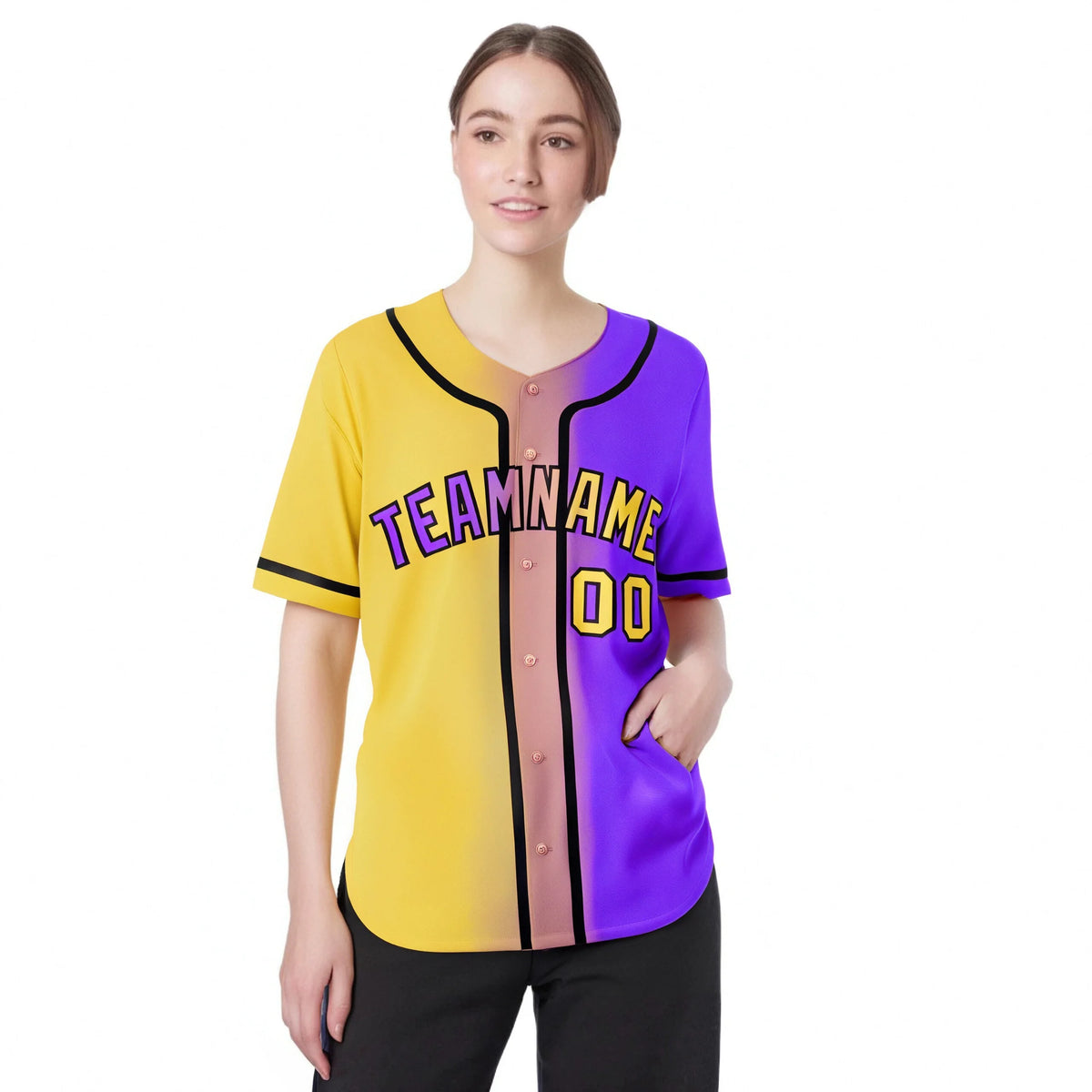 Custom Yellow Purple Gradient Style Authentic Baseball Jersey
