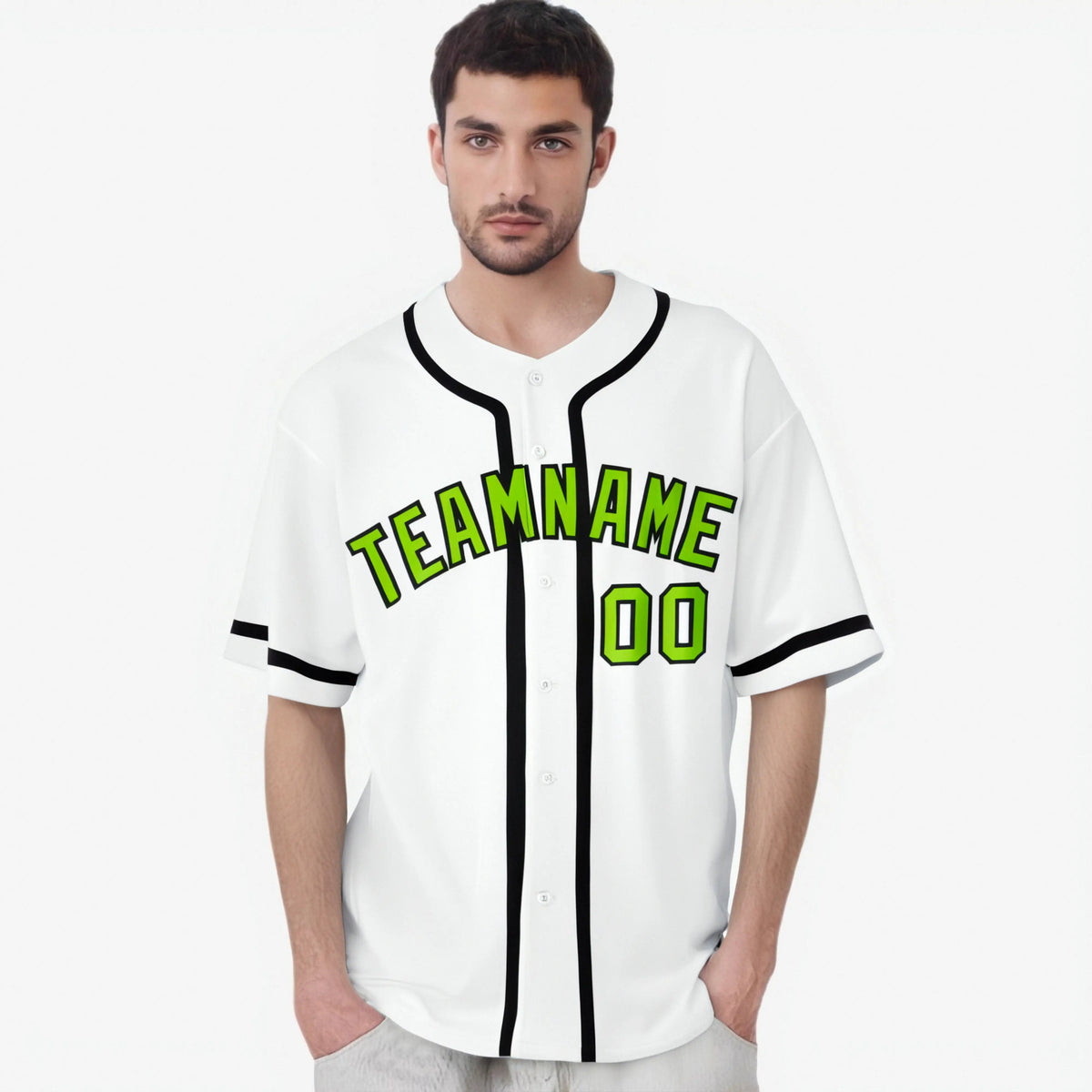 Custom White Neon Green-Black Classic Style Authentic Baseball Jersey